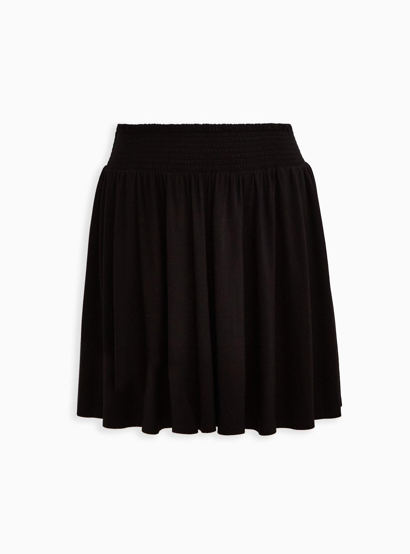 Plus Size - Black Super Soft Smock Waist Skater Skirt - Torrid