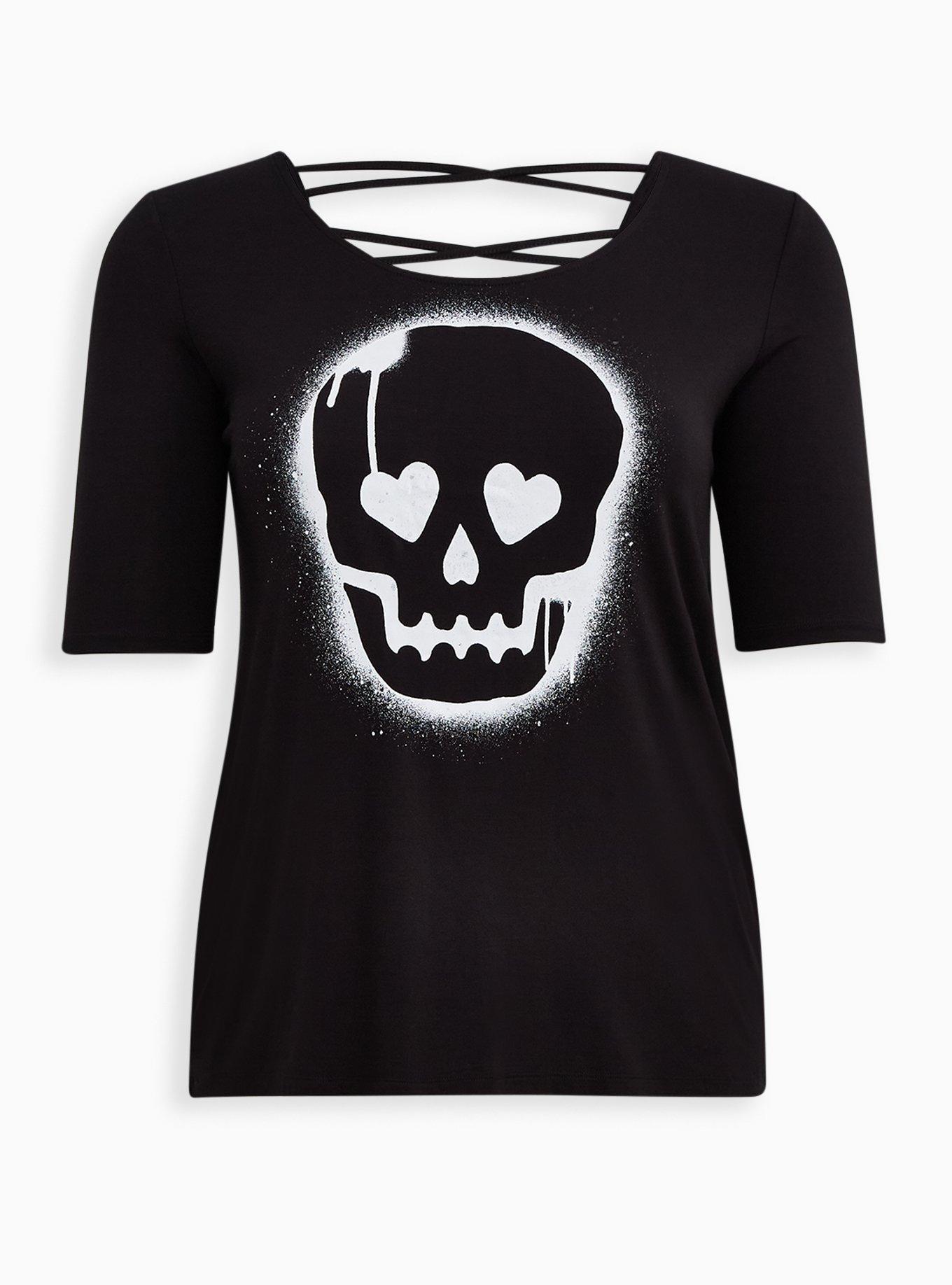 Lovesick Skull - Black Super Soft Strappy Back Tee, DEEP BLACK, hi-res
