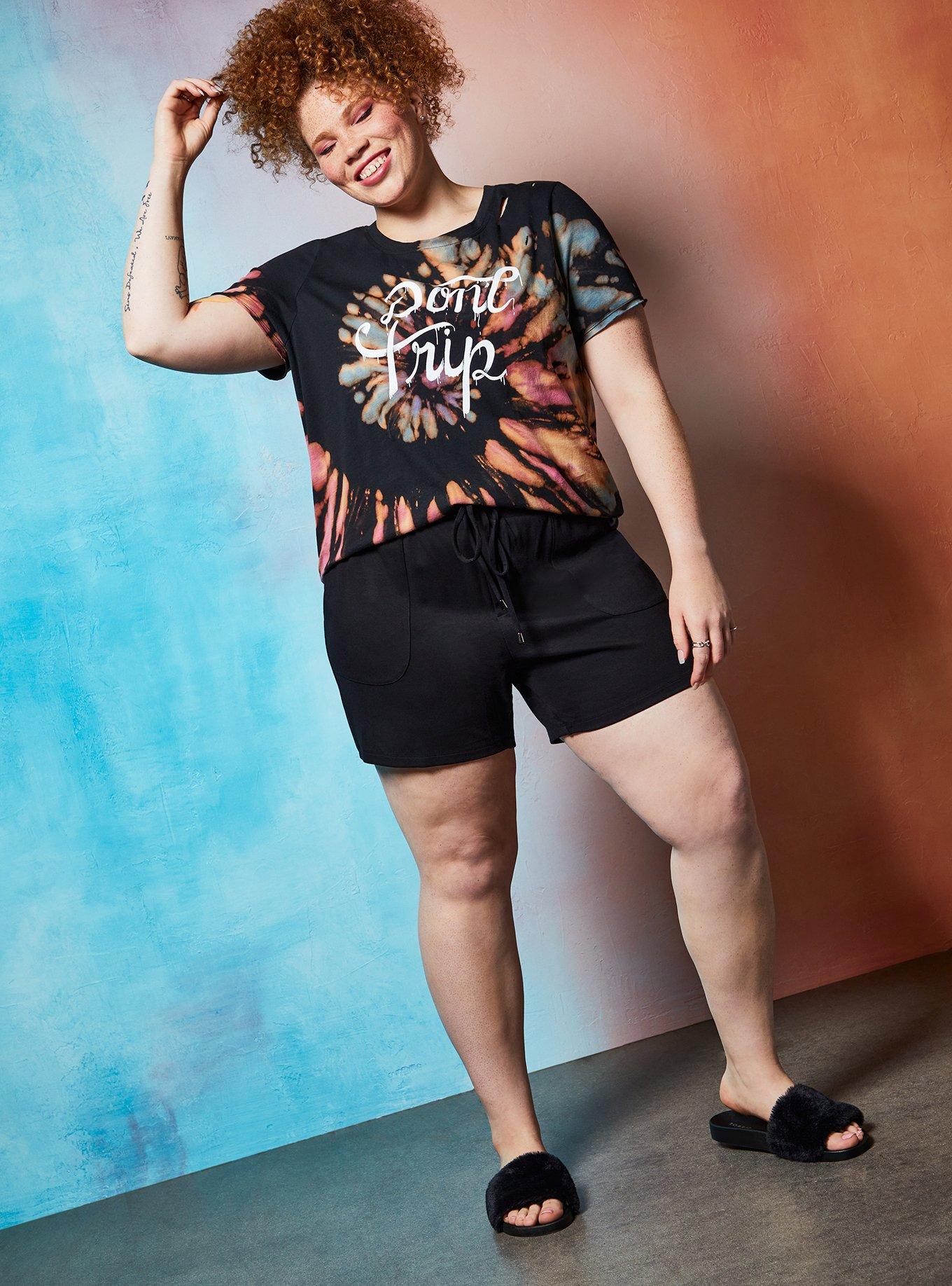 Plus Size Lovesick Don't Trip -  Multi Tie Dye Destructed Tee, BLACK TIE DYE, alternate