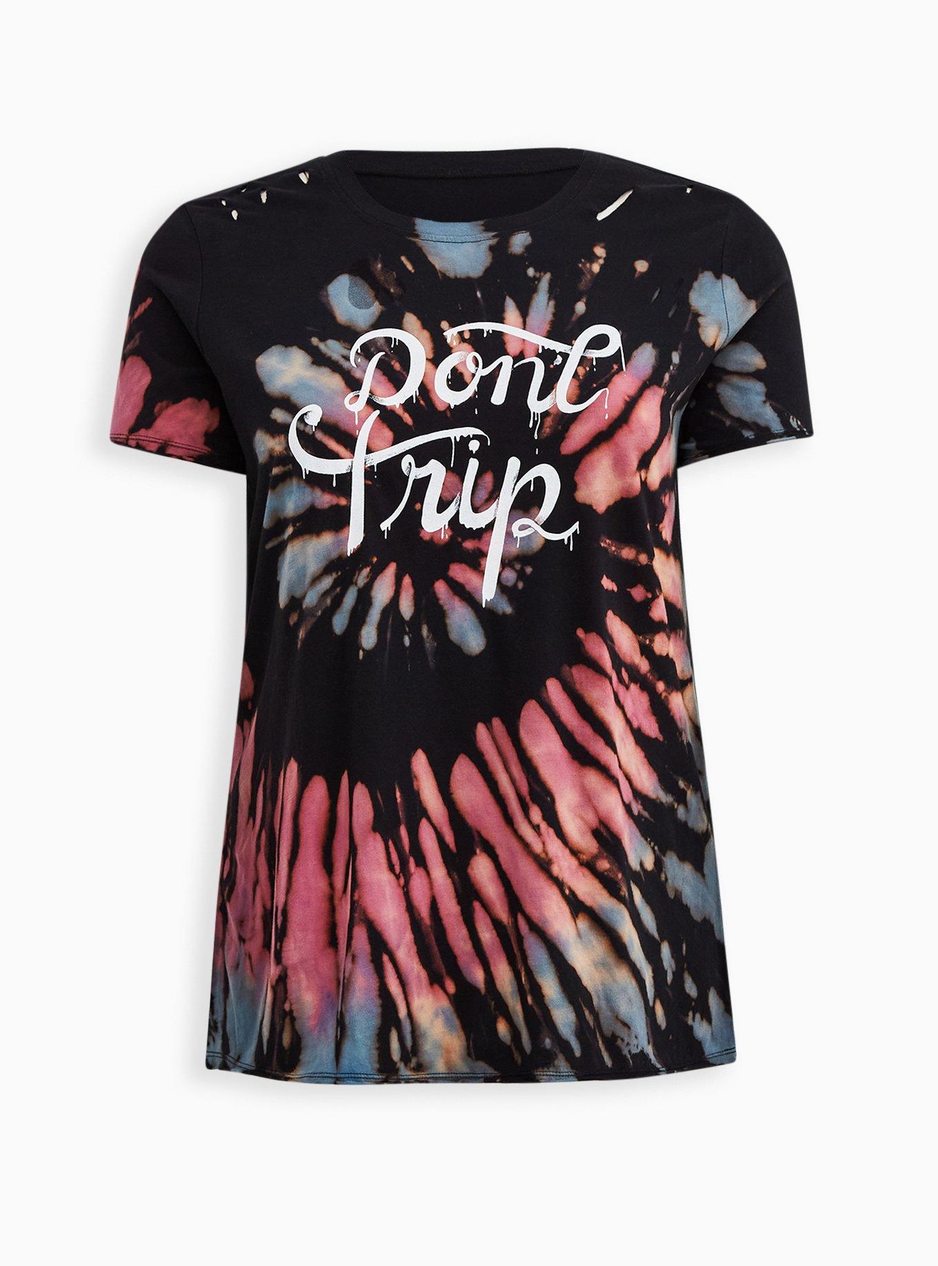 Plus Size Lovesick Don't Trip -  Multi Tie Dye Destructed Tee, BLACK TIE DYE, hi-res