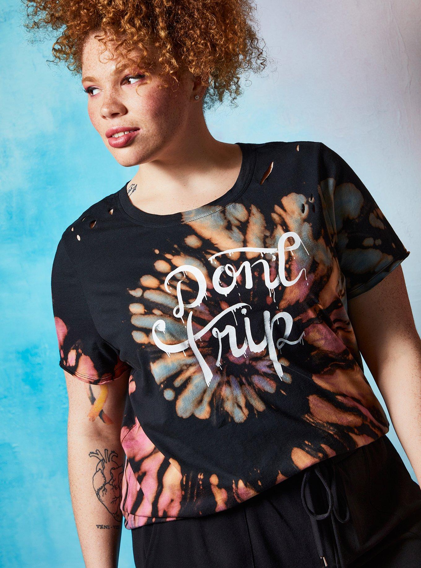 Plus Size Lovesick Don't Trip -  Multi Tie Dye Destructed Tee, BLACK TIE DYE, hi-res