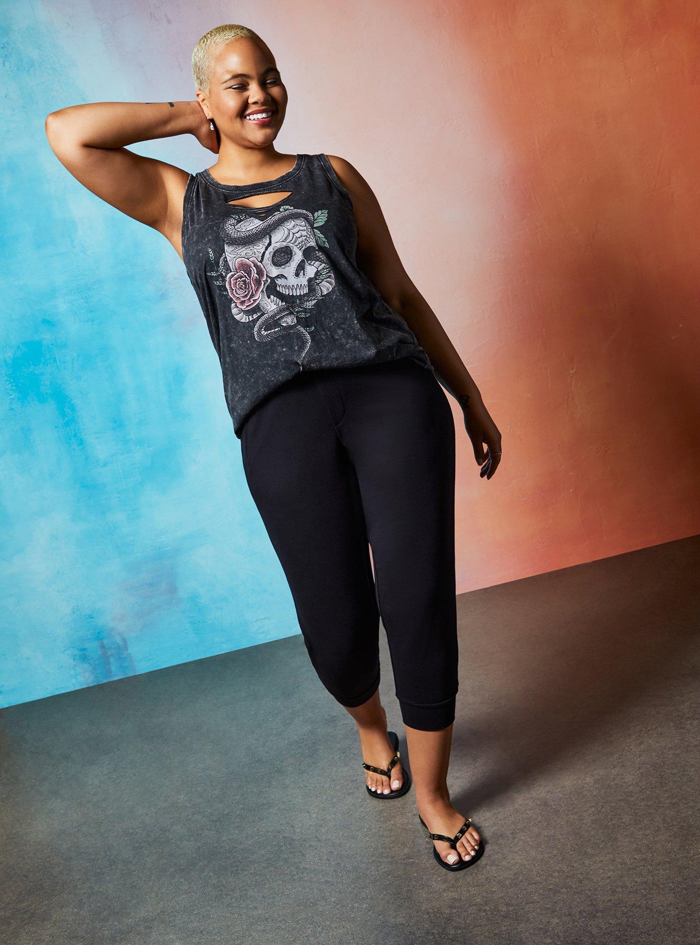 Plus Size LoveSick Skull & Snake - Olive Mineral Wash Slash Front Tank, BLACK, alternate