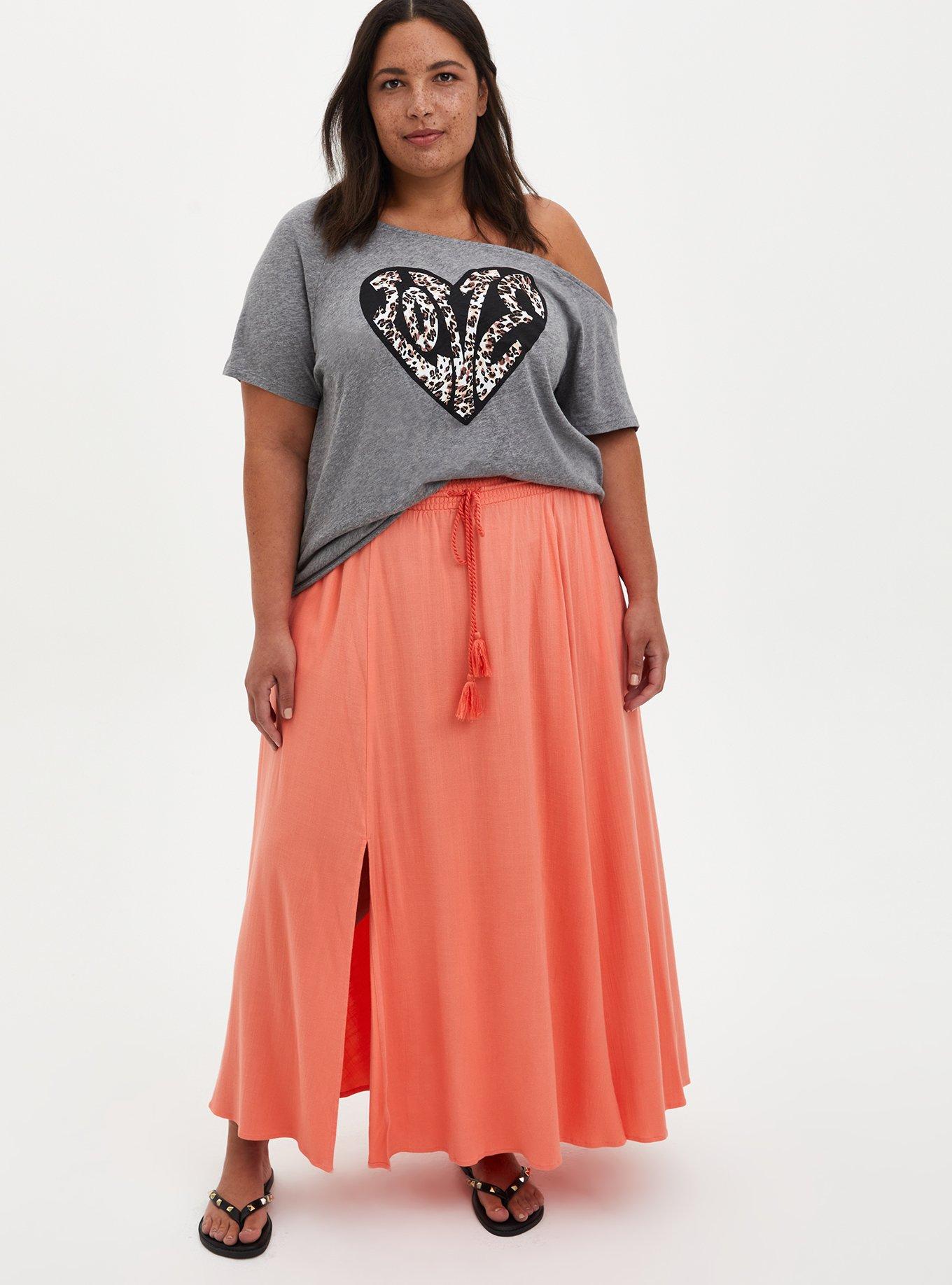 Slit Front Maxi Skirt -  Woven Rayon Coral, CORAL, alternate
