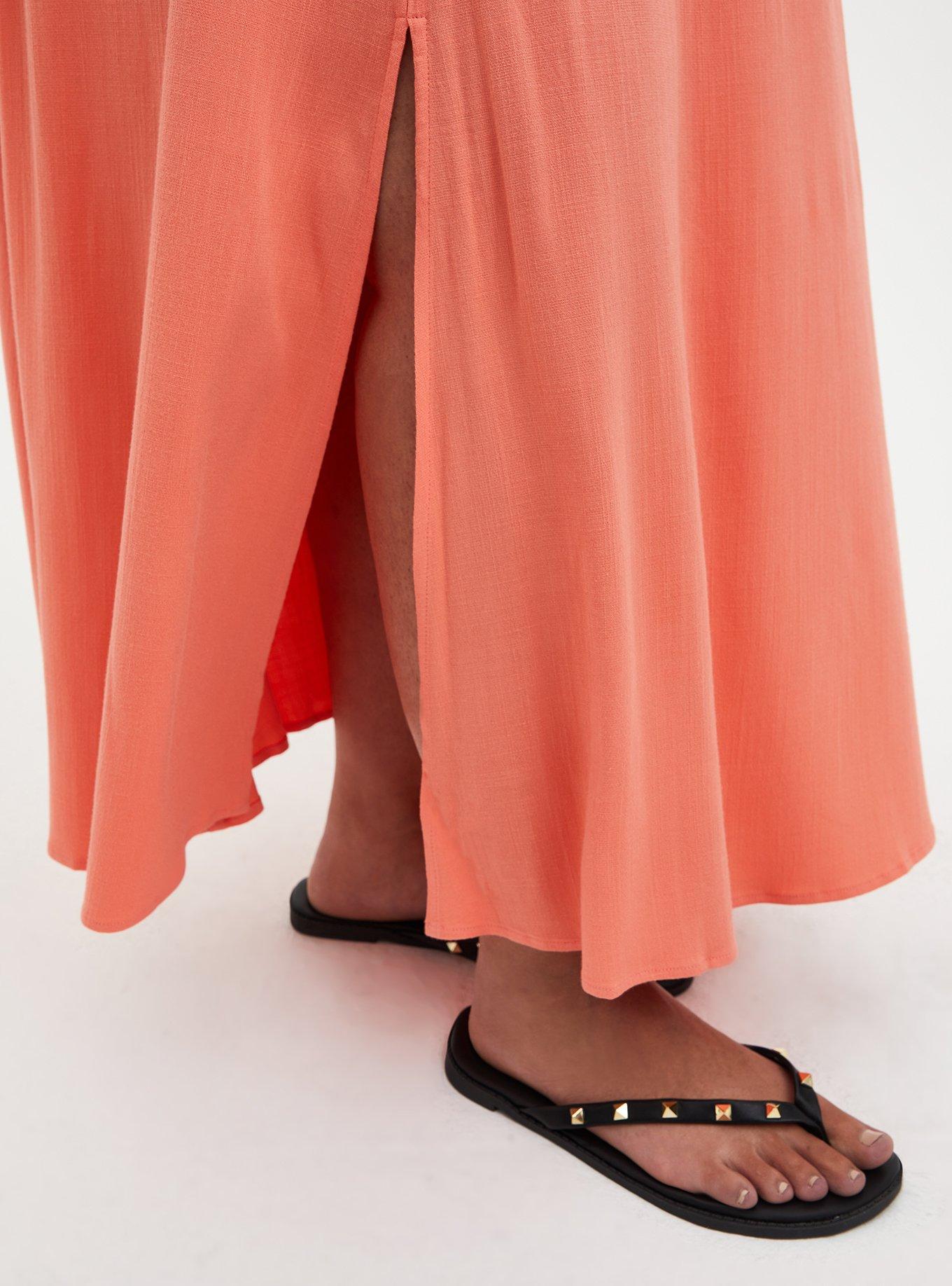 Slit Front Maxi Skirt -  Woven Rayon Coral, CORAL, alternate