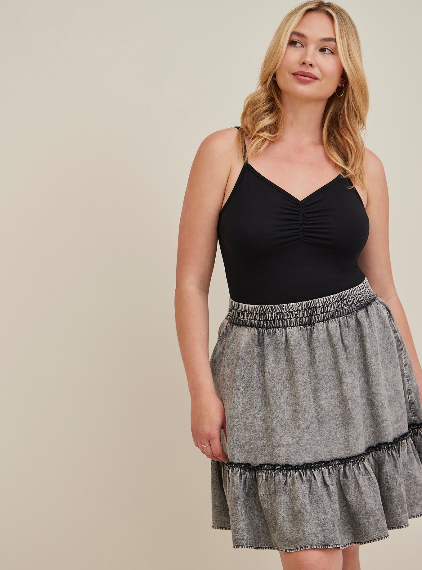 Plus Size - Mini Chambray Ruffle Edge Skirt - Torrid