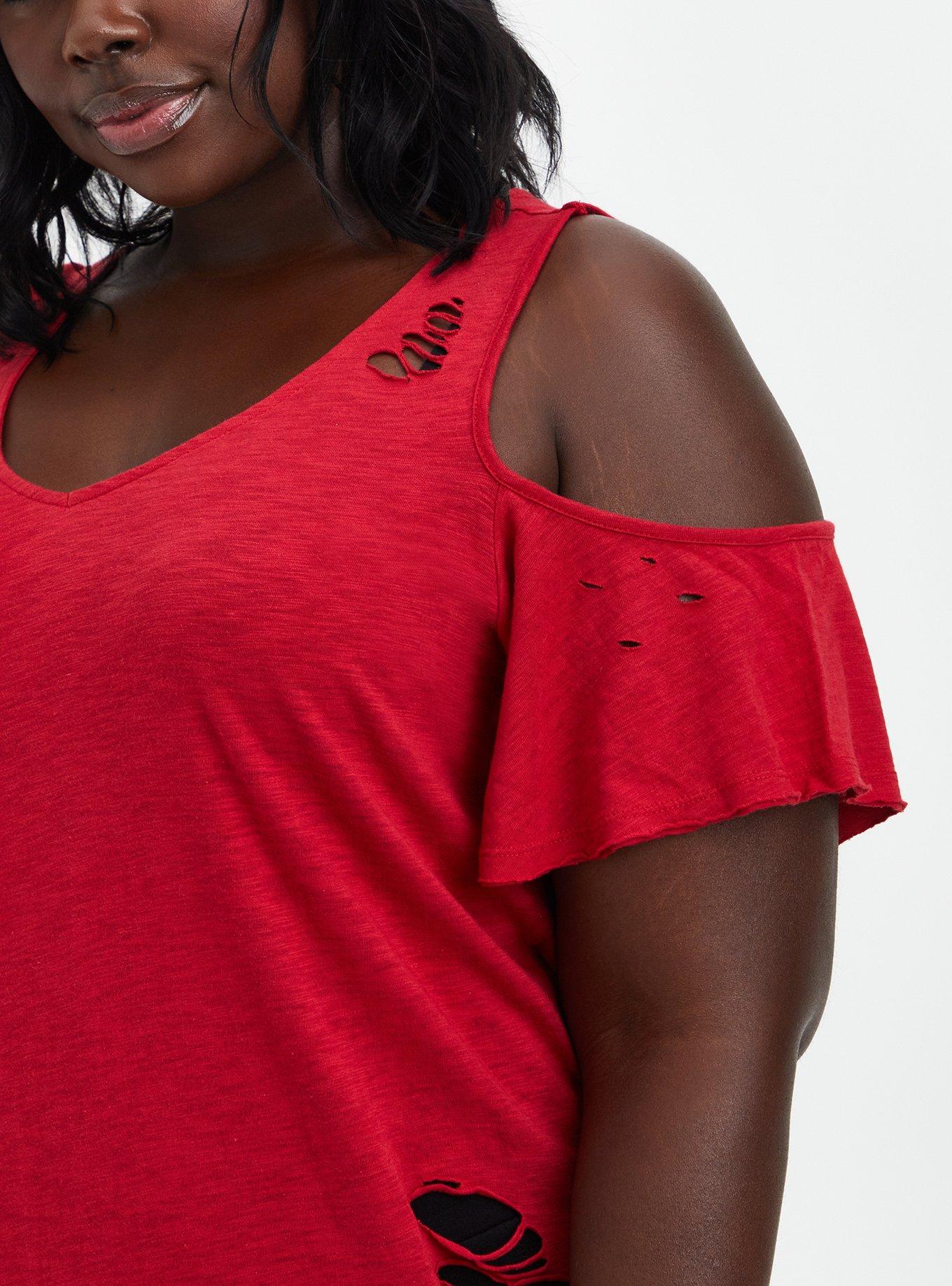 Plus Size DC Comics Suicide Squad Red Cold-Shoulder Asymmetrical Top, JESTER RED, alternate