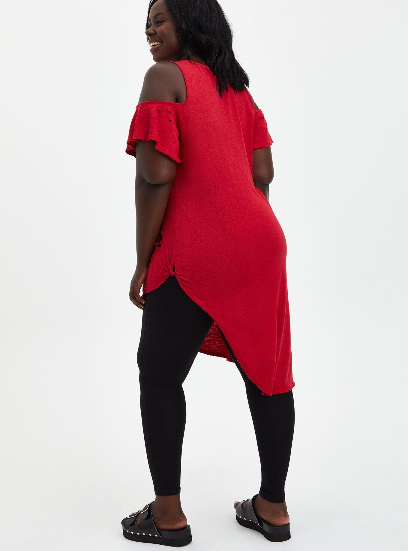 Plus Size DC Comics Suicide Squad Red Cold-Shoulder Asymmetrical Top, JESTER RED, alternate