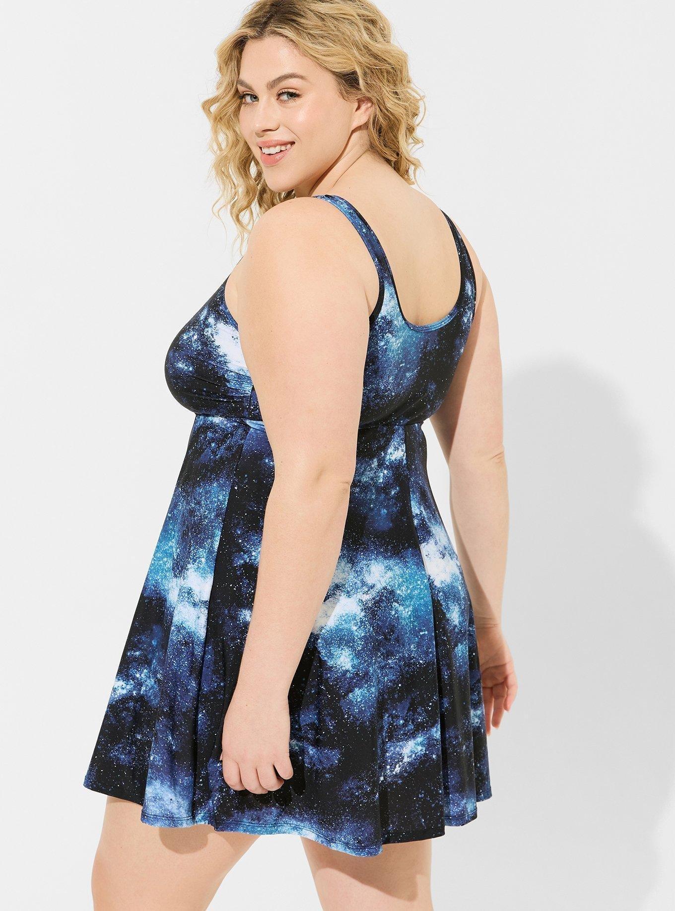 Plus Size Wireless Long Zip Front Swim Dress With Short Torrid