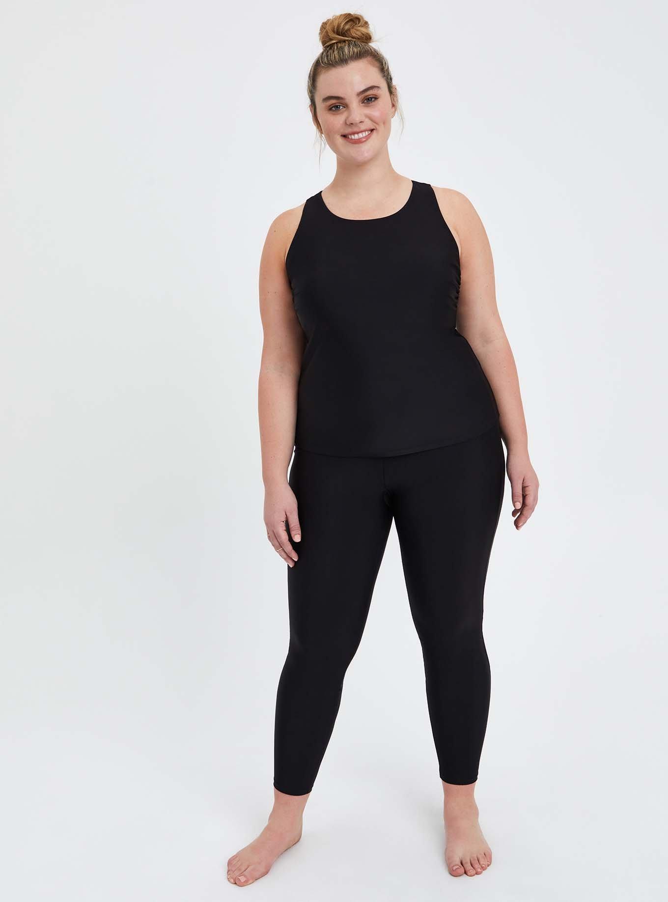 Plus Size Active Wireless High Neck Tankini, DEEP BLACK, alternate