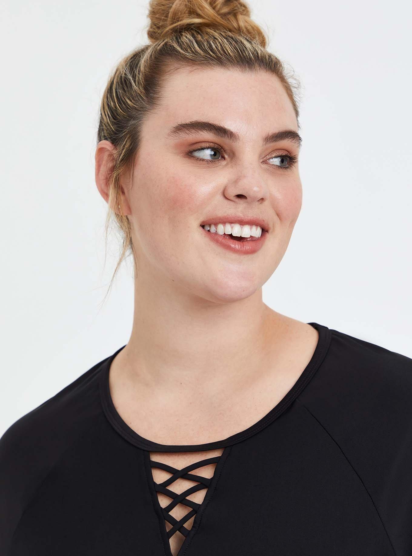 Lace-Up Front Swim Shirt - Black, DEEP BLACK, alternate