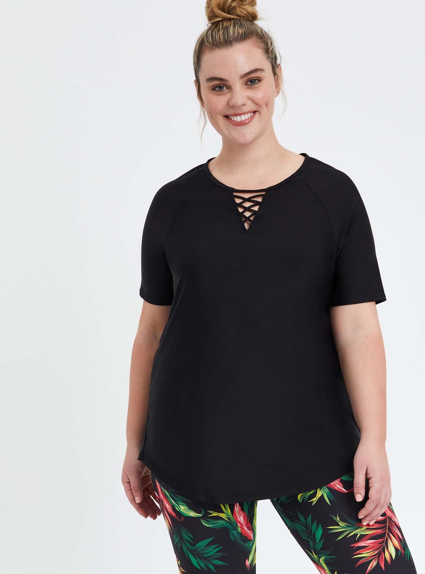 Lace-Up Front Swim Shirt - Black, DEEP BLACK, hi-res