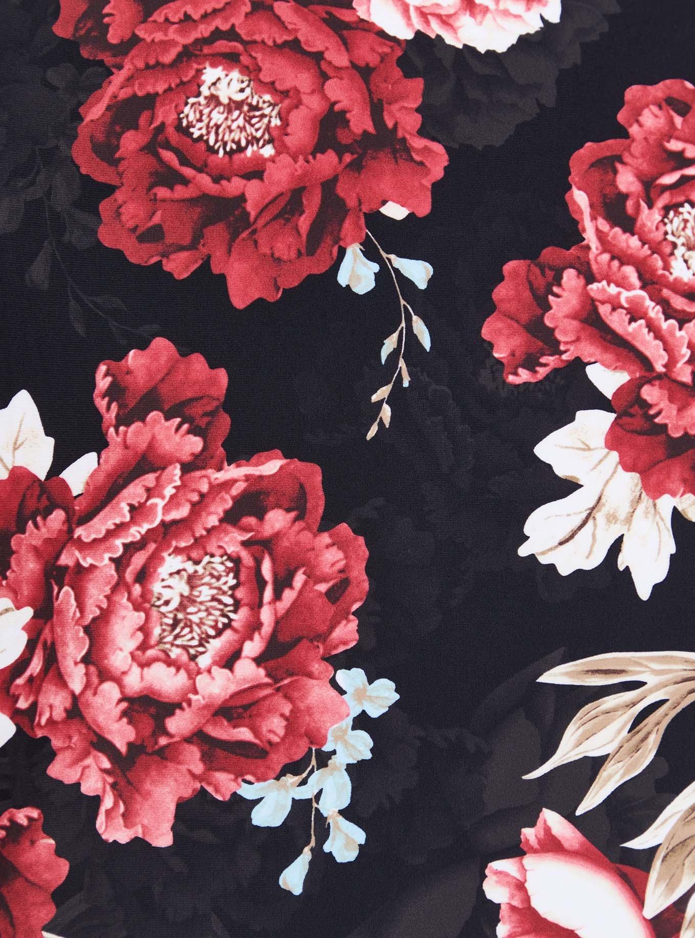 Plus Size Floral Elbow Sleeve Side Cinch Swim Shirt, FLORAL, alternate