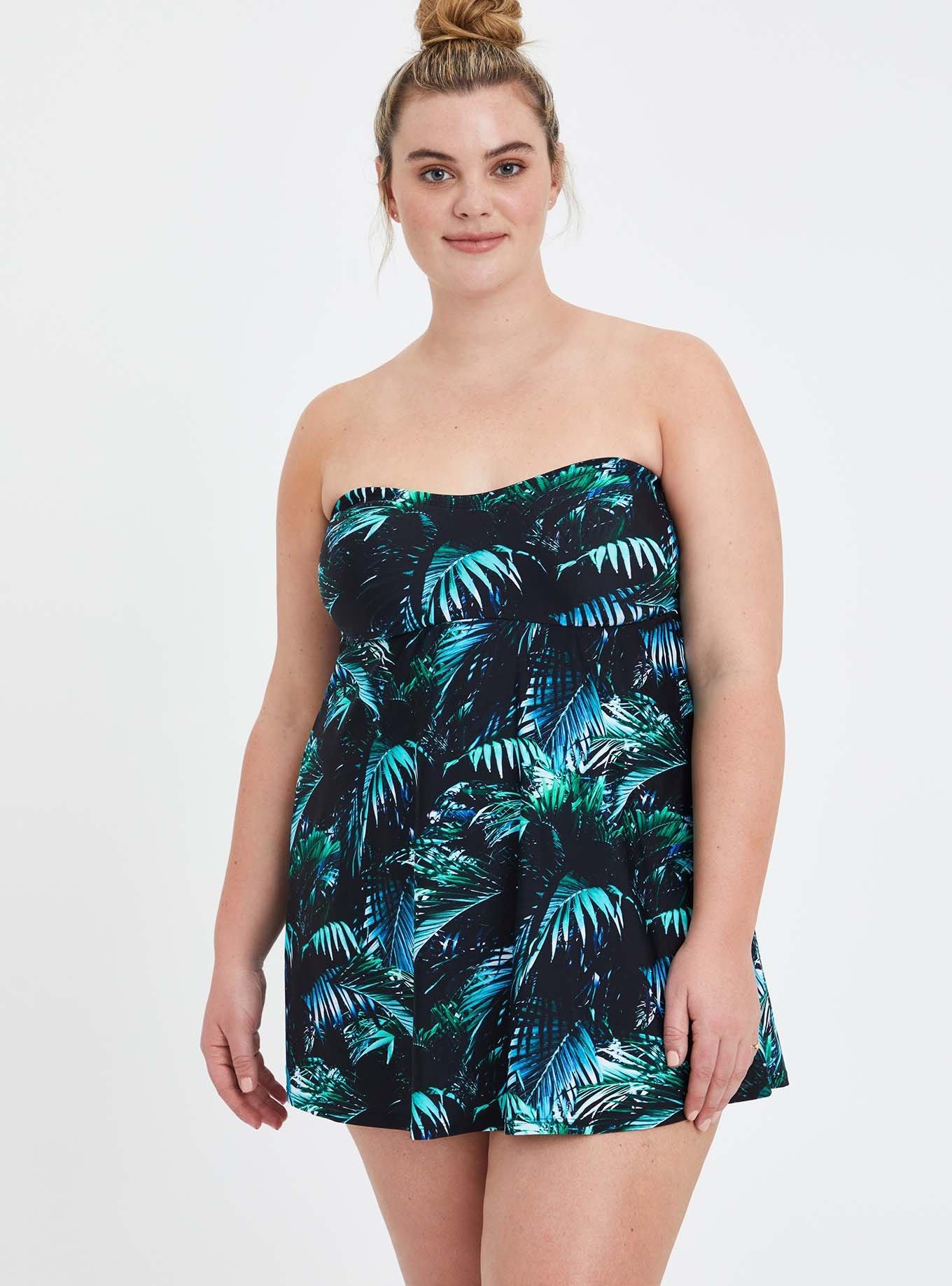 Plus Size - Wireless Mid Strapless Swim Dress With Brief - Torrid