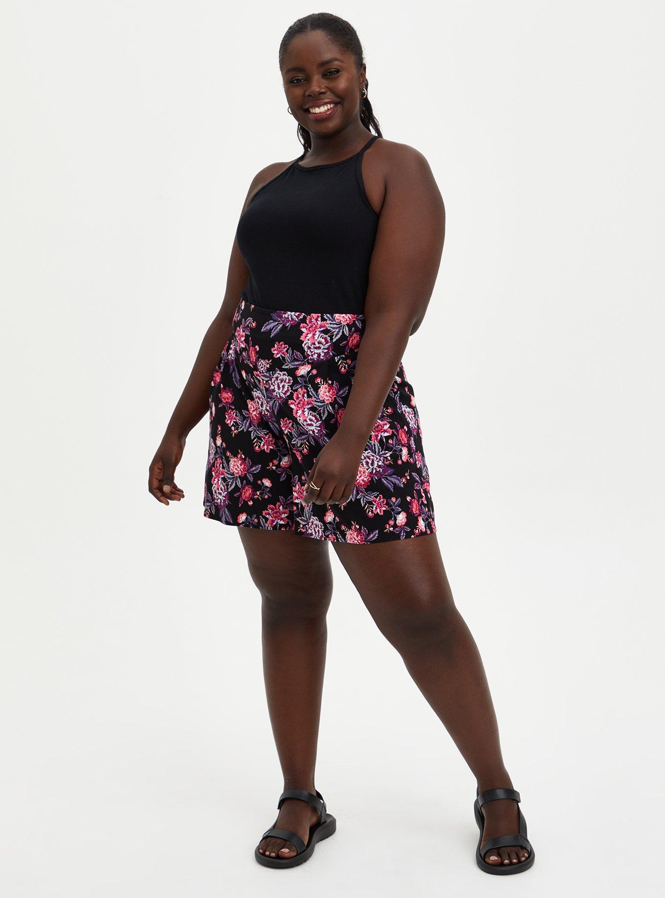 Plus Size Smocked Short - Stretch Challis Floral Black, MULTI FLORAL, alternate