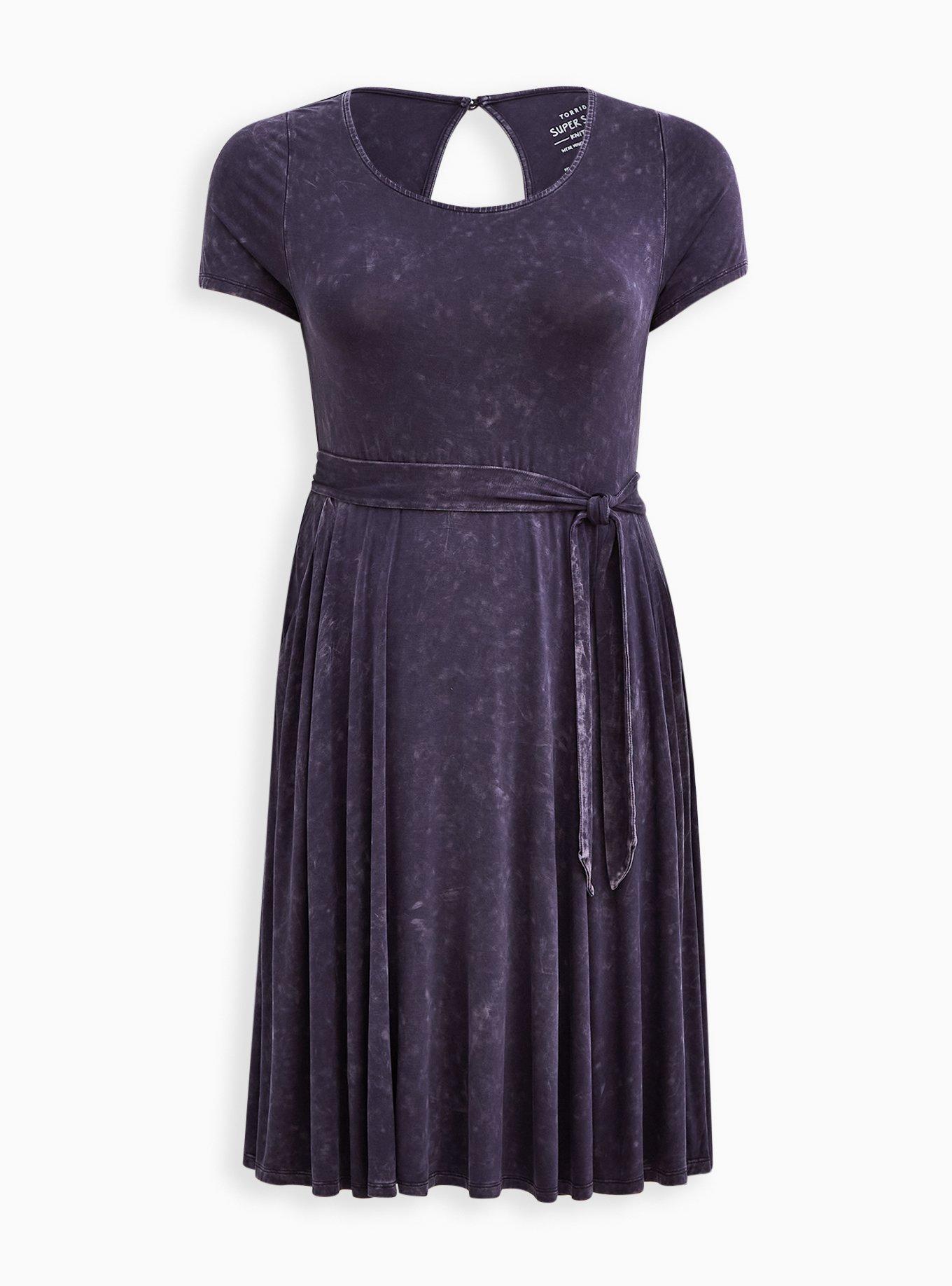 Plus Size - Super Soft Purple Wash Tie-Waist Skater Dress - Torrid