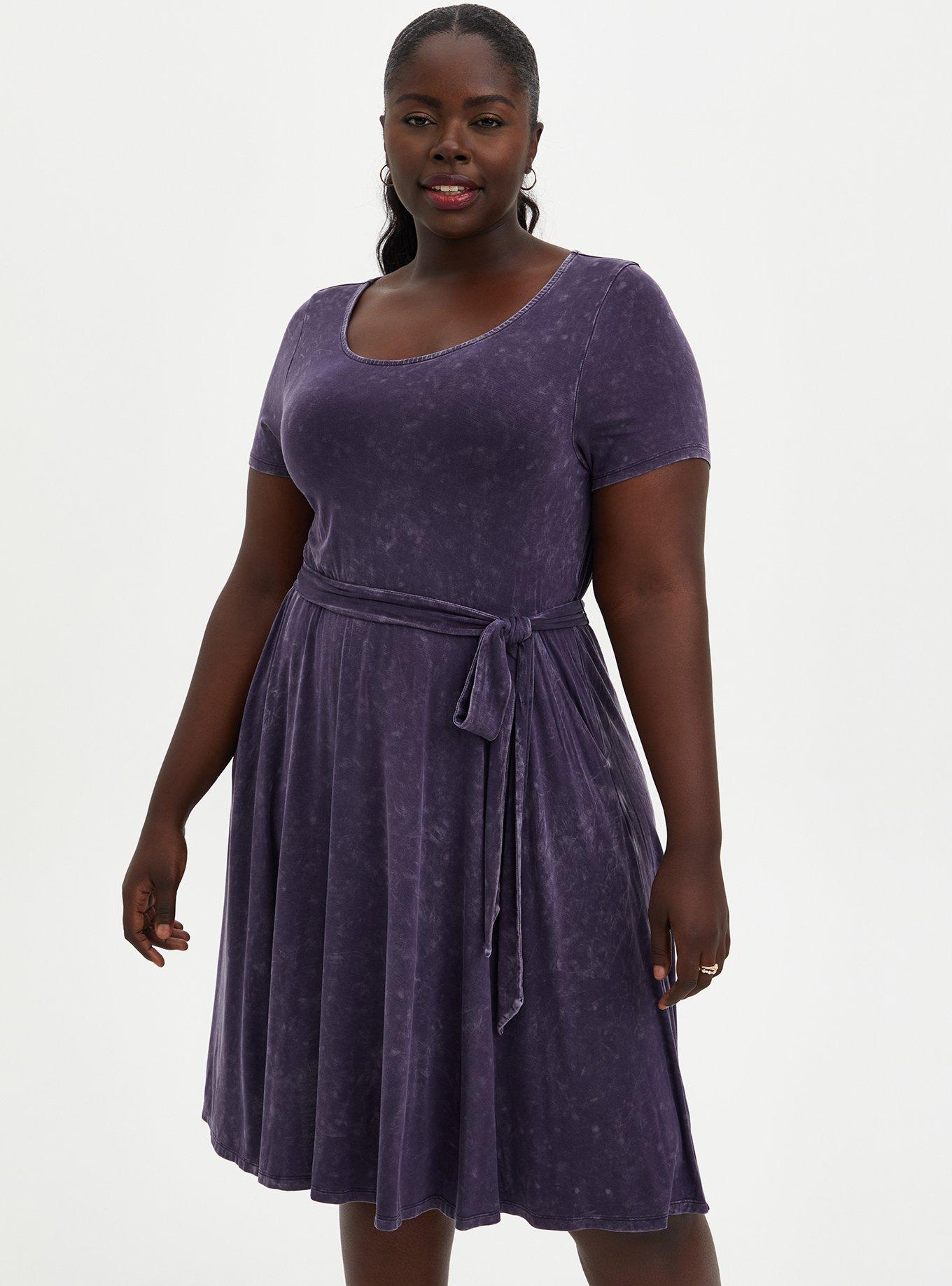 Plus Size - Super Soft Purple Wash Tie-Waist Skater Dress - Torrid