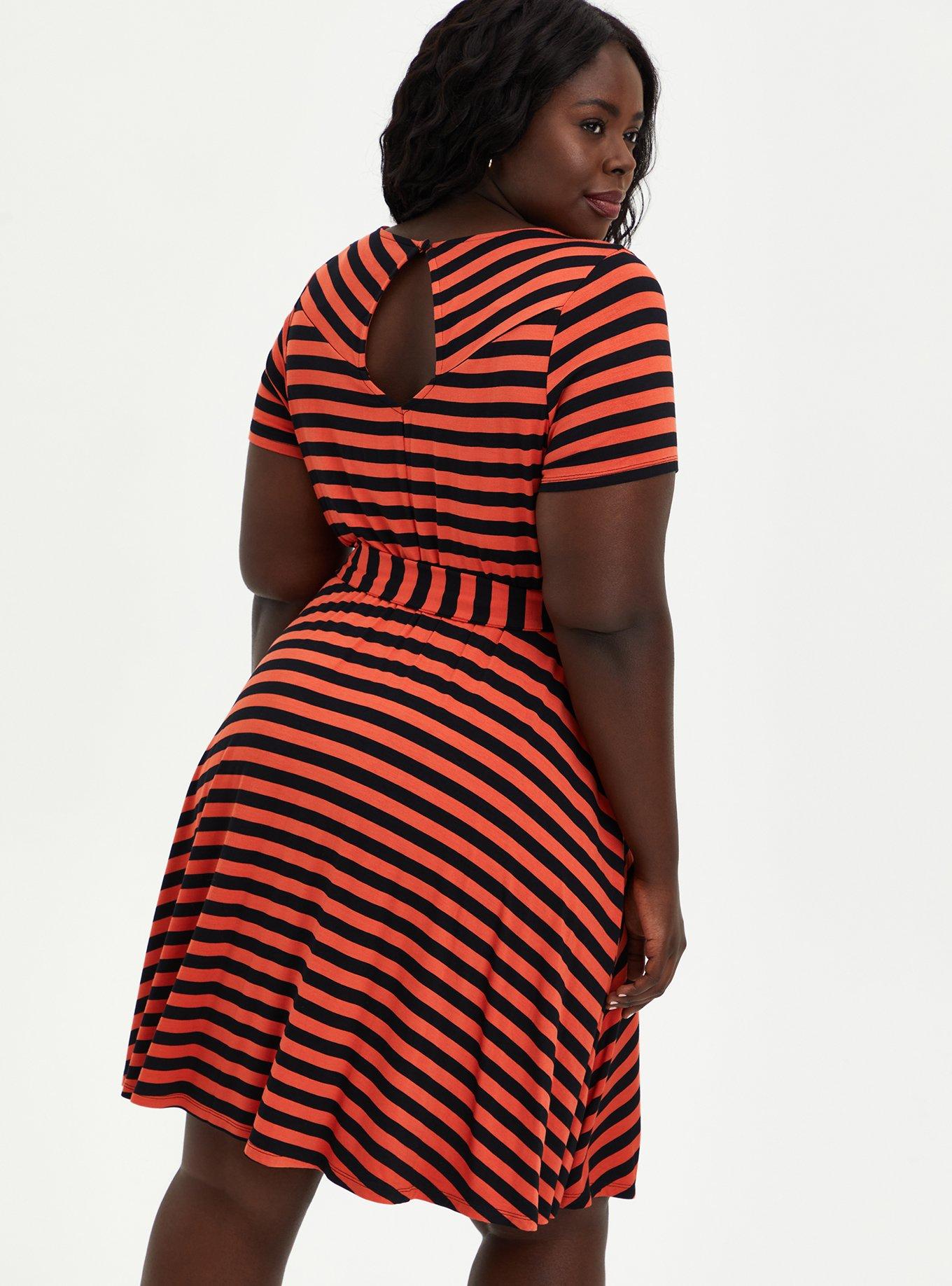 Plus Size - Super Soft Rust & Black Stripe Tie-Waist Skater Dress - Torrid