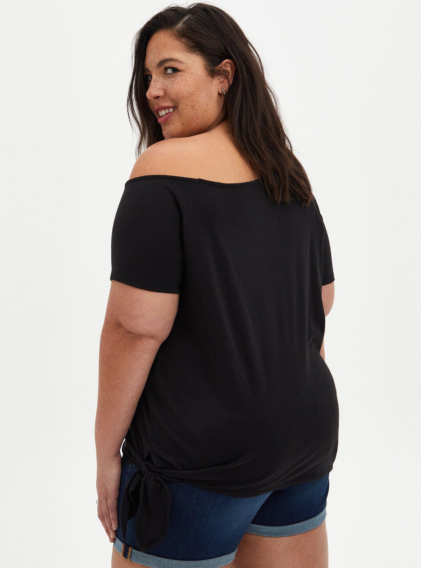 Plus Size - Off The Shoulder Tee – Guns & Roses Black - Torrid