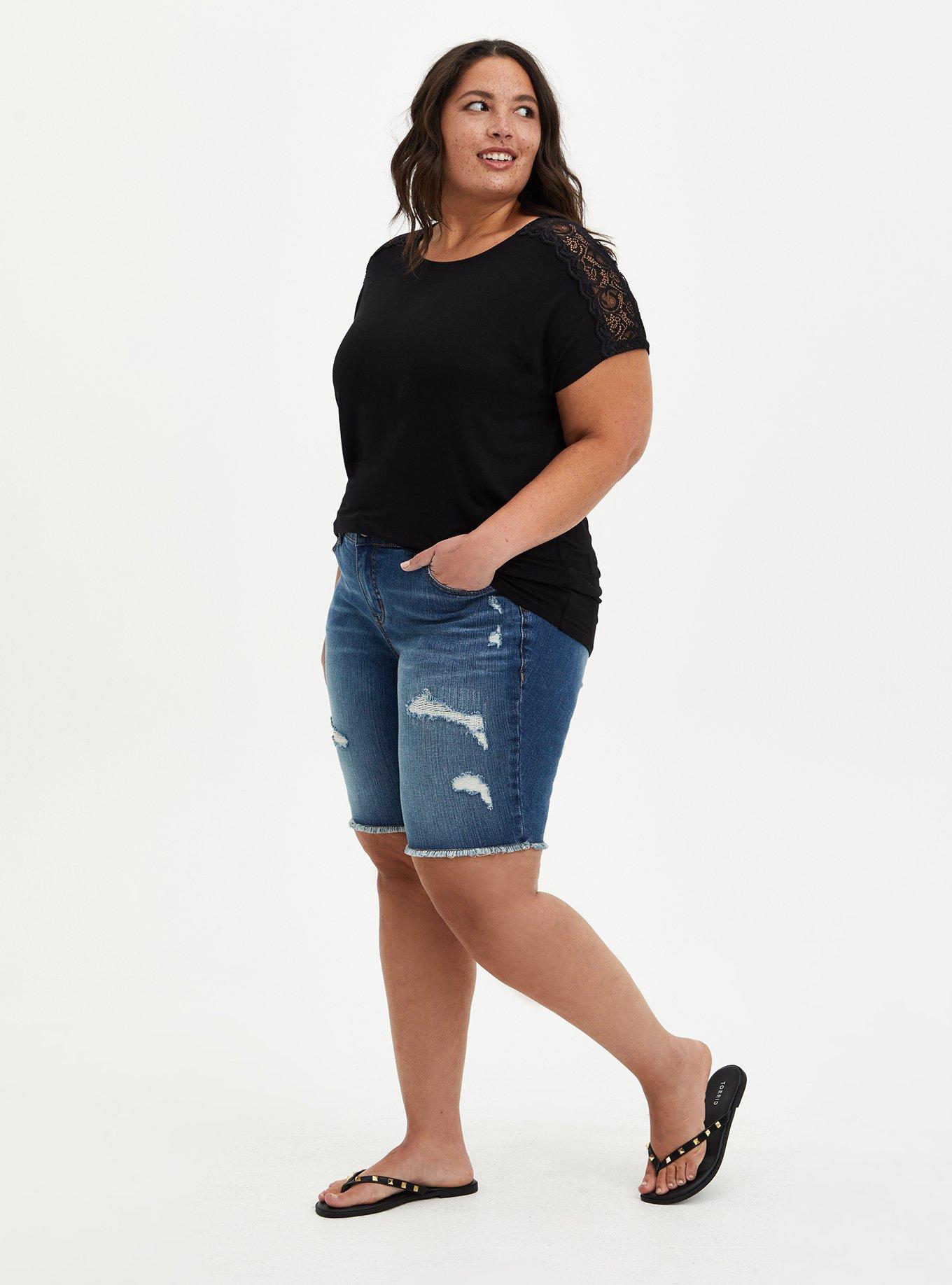 Plus Size - Black Lace Crew Tee - Torrid