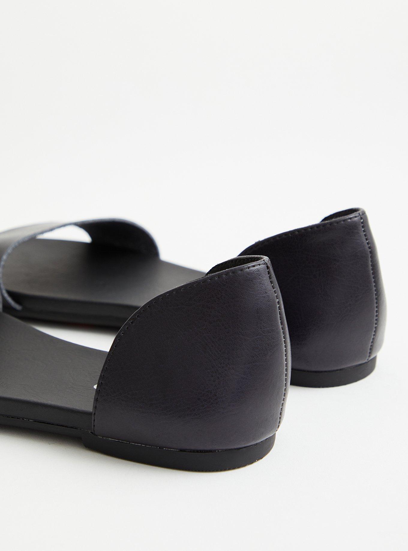 Plus Size Black Faux Leather Dorsay Flat (WW), , alternate
