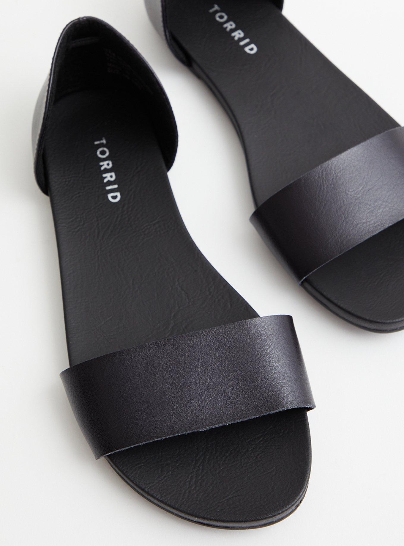 Plus Size Black Faux Leather Dorsay Flat (WW), , hi-res