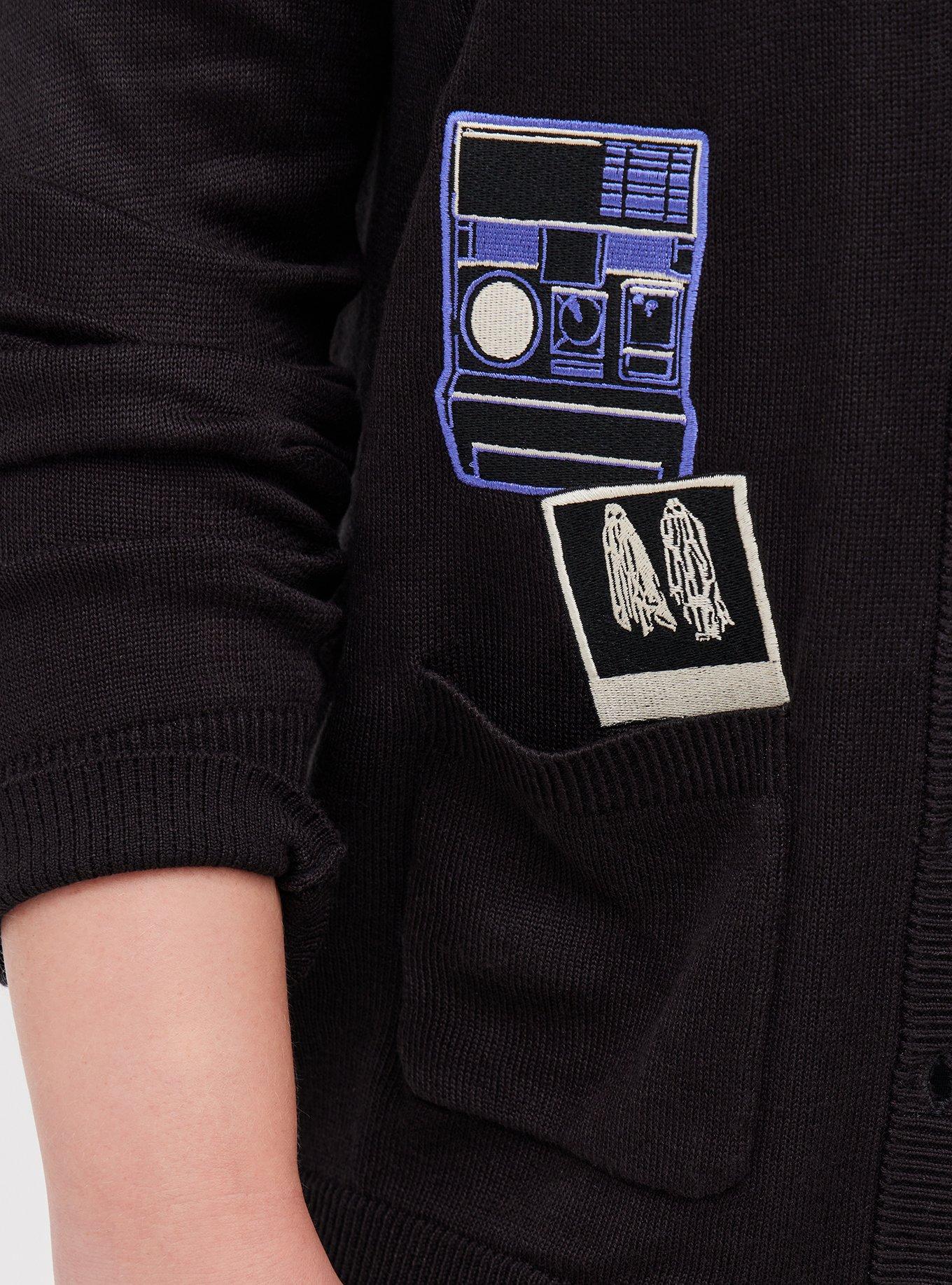 Plus Size Beetlejuice Black Polaroid Cardigan, DEEP BLACK, alternate