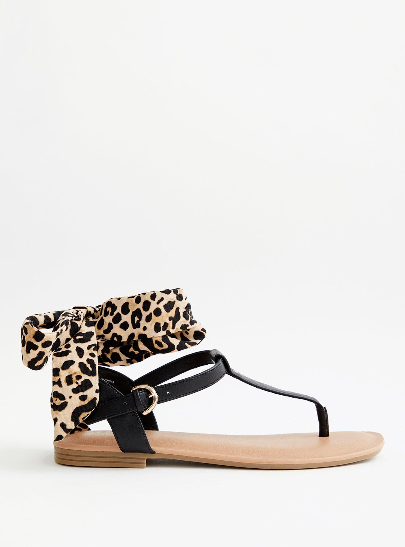 Plus Size Black Faux Leather Sandal With Ankle Wrap, BLACK, alternate