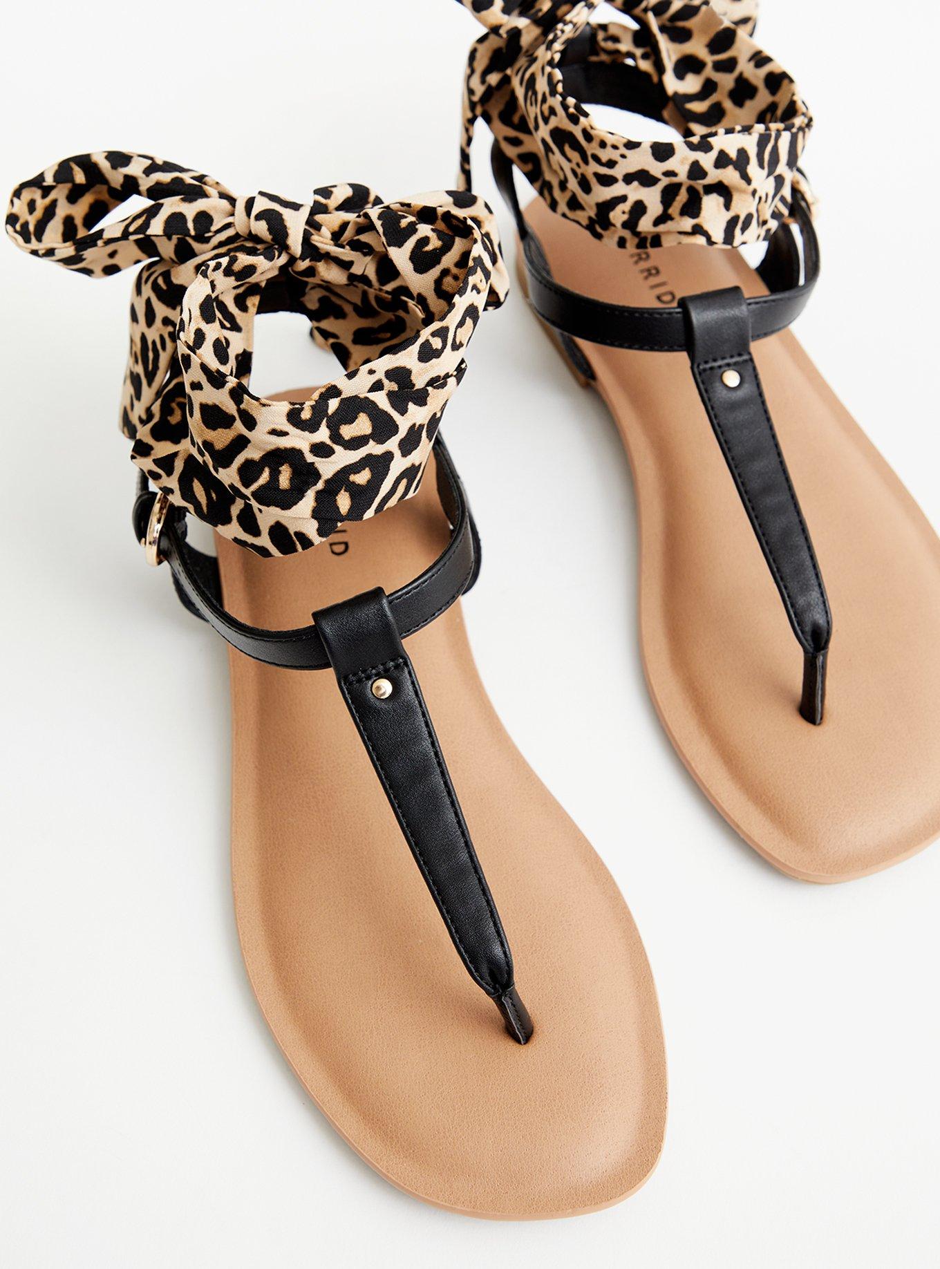 Plus Size Black Faux Leather Sandal With Ankle Wrap, BLACK, alternate