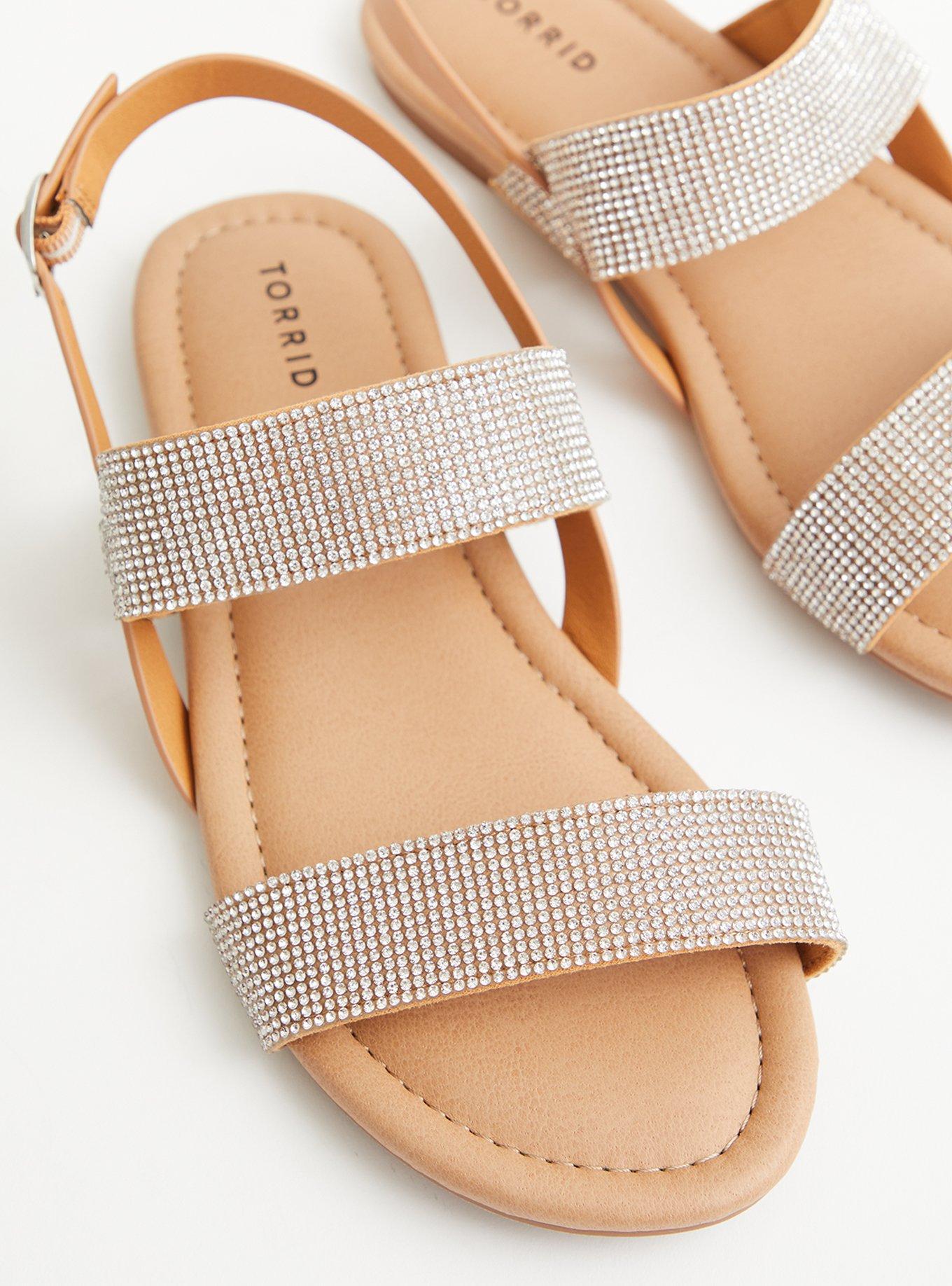 Plus Size Embellished Double Strap Sandal (WW), COGNAC, alternate