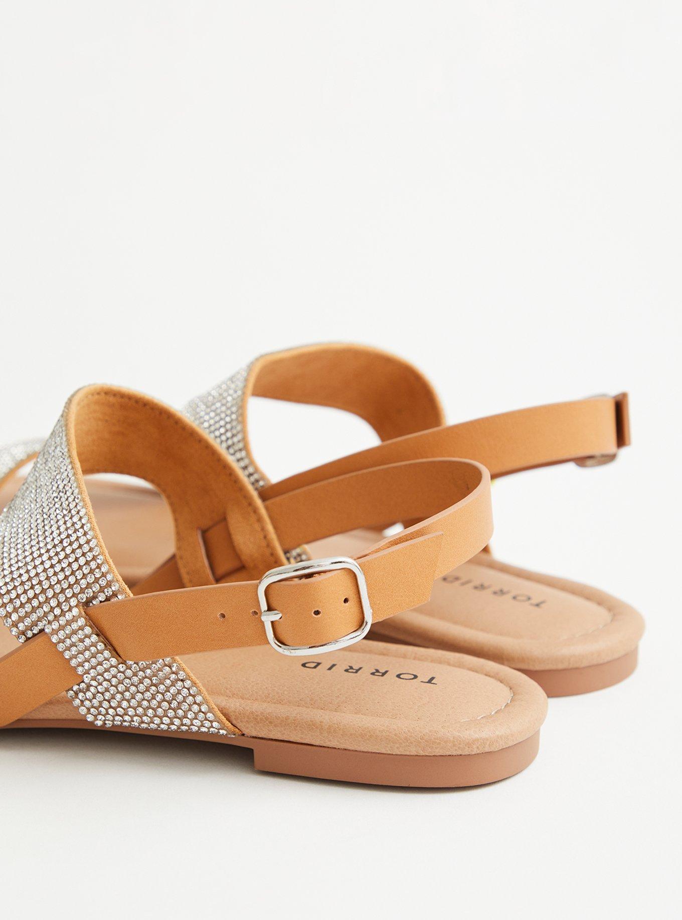 Plus Size Embellished Double Strap Sandal (WW), COGNAC, alternate