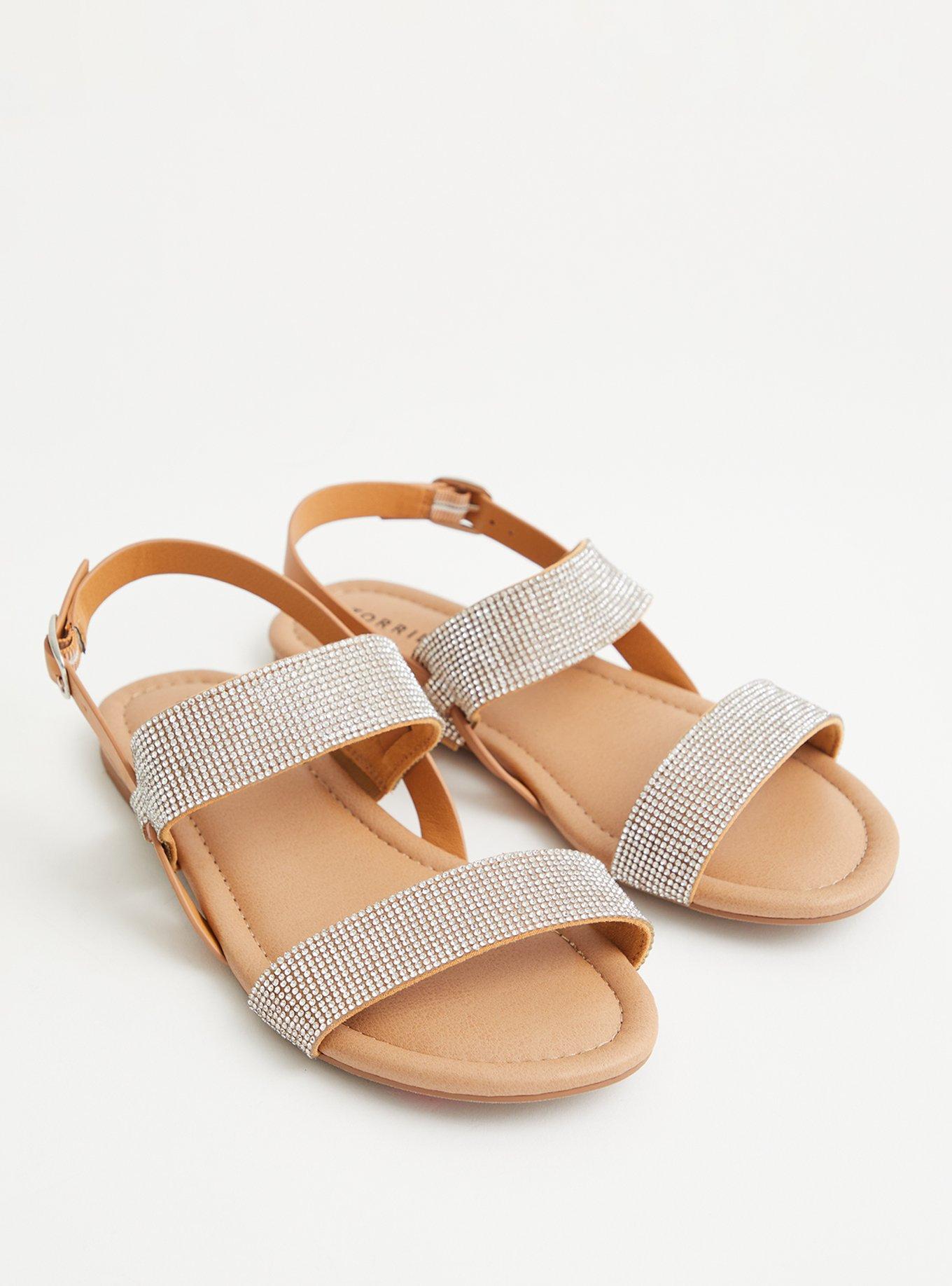 Plus Size Embellished Double Strap Sandal (WW), COGNAC, hi-res