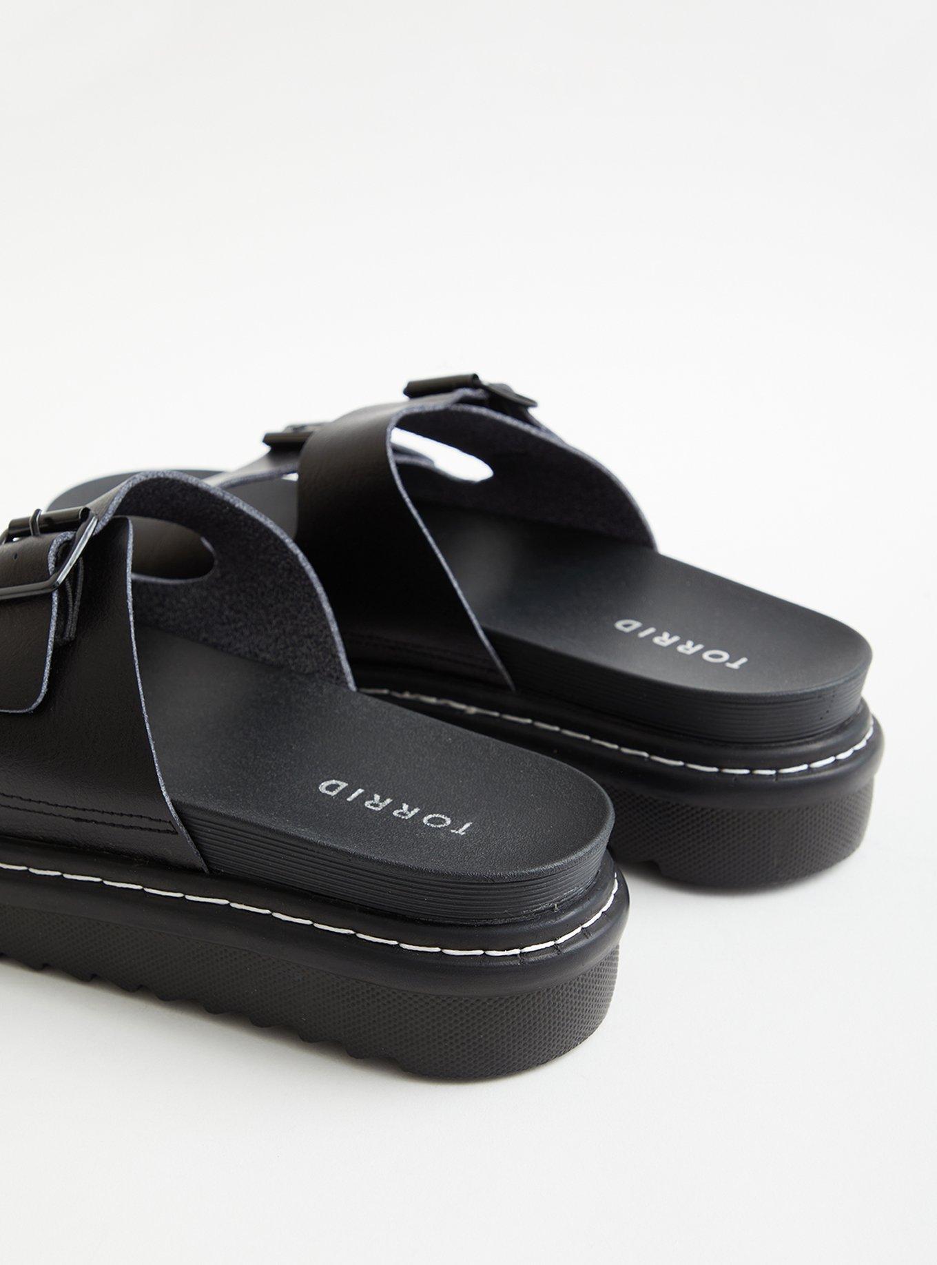 Plus Size - Double Buckle Flatform Sandal - Faux Leather Black (WW ...
