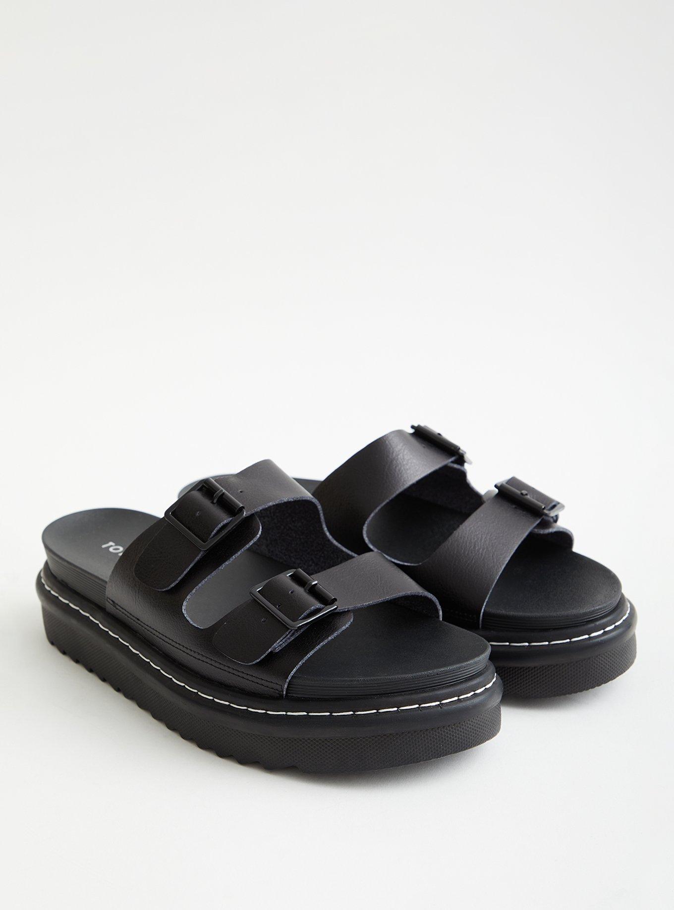 Plus Size - Double Buckle Flatform Sandal - Faux Leather Black (WW ...