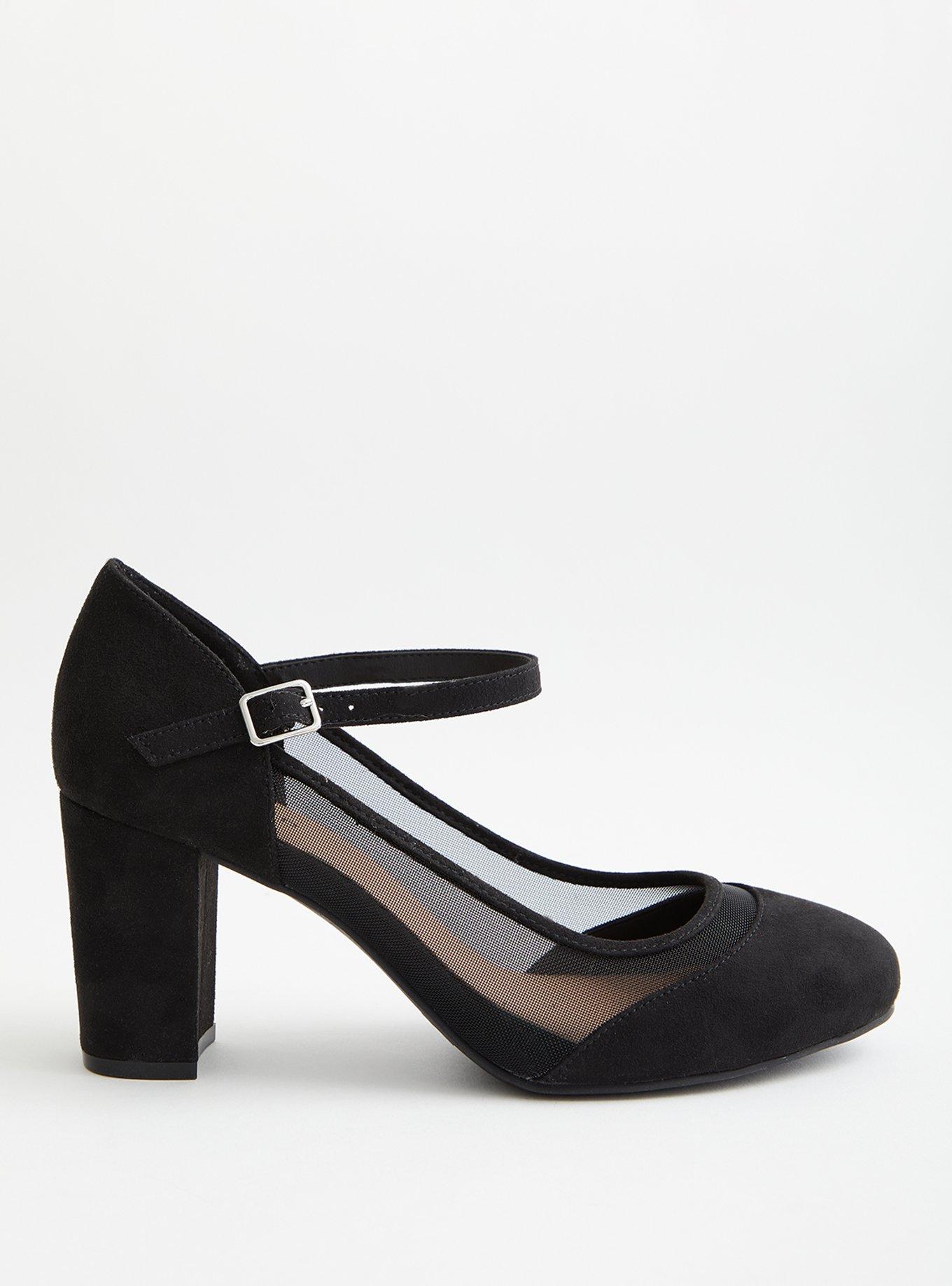 Black Faux Suede Mary Jane Mesh Heel (WW