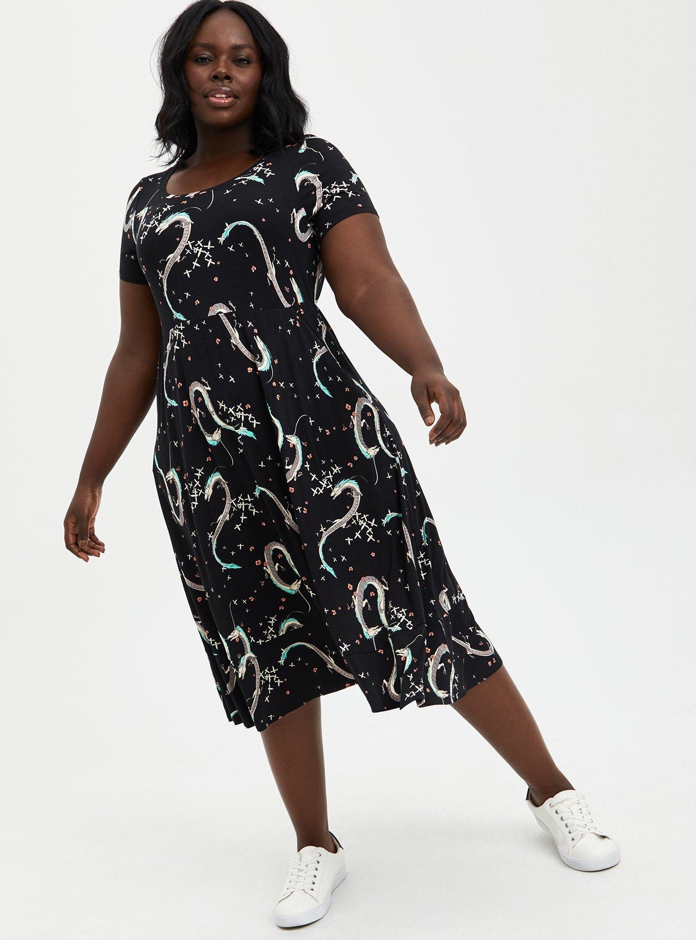 Plus Size - Her Universe Studio Ghibli Spirited Away Midi Dress - Super  Soft Haku Black - Torrid