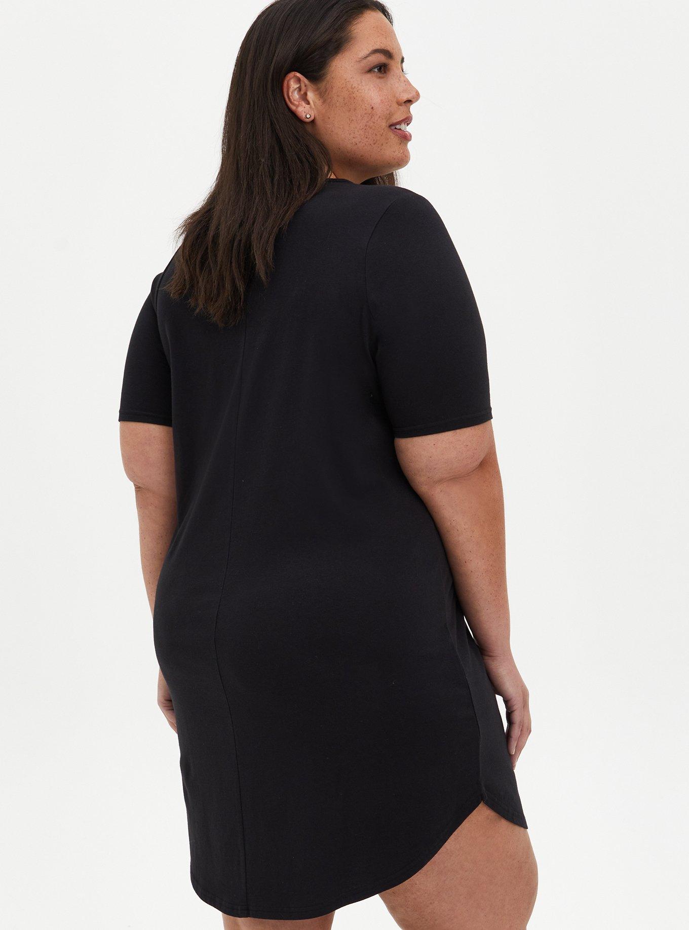 plus size jersey knit swing dress Joseph Ribkoff Jersey Mesh Swing Dress with Ruffle Trim in Black – Toni Plus main image 1