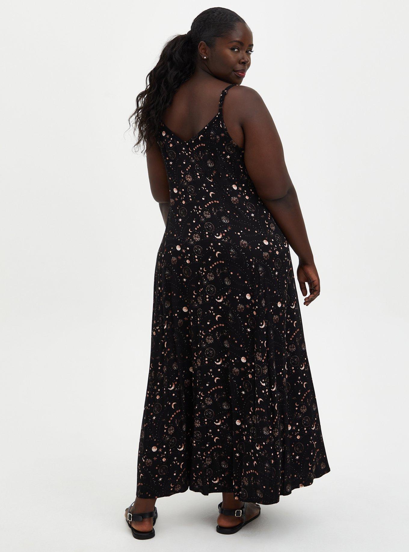 Plus Size - Trapeze Maxi Dress - Soft-Stretch Challis Star Black - Torrid