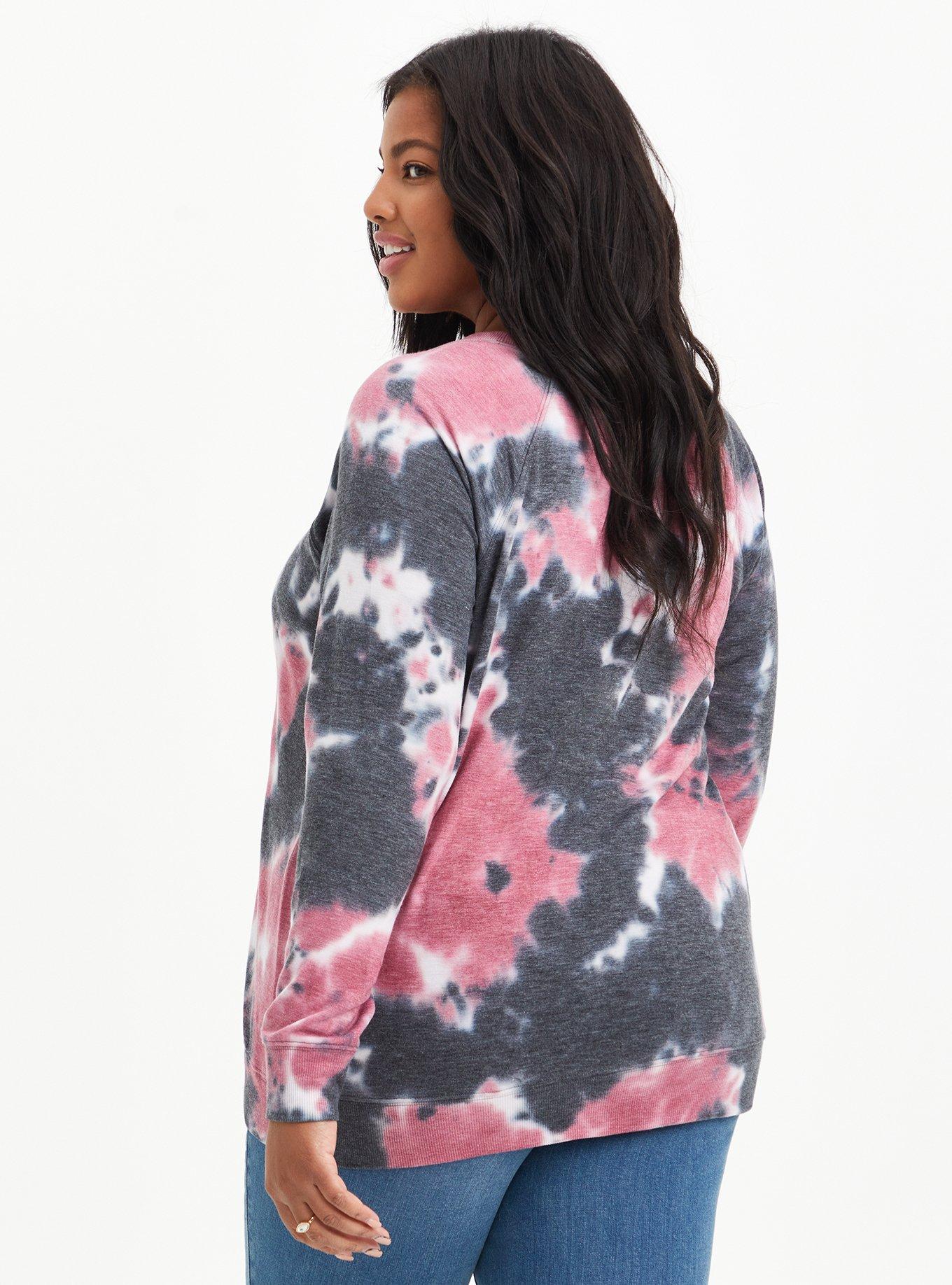 Plus Size Lt Weight French Terry Crew Neck Raglan Sweatshirt, BLACK TIE DYE, alternate