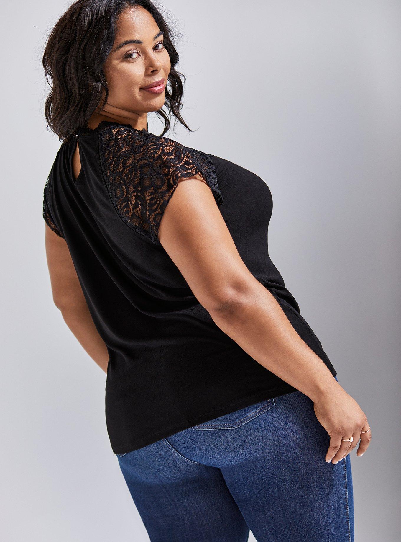 Torrid black blouse with key hole front and back and black lace