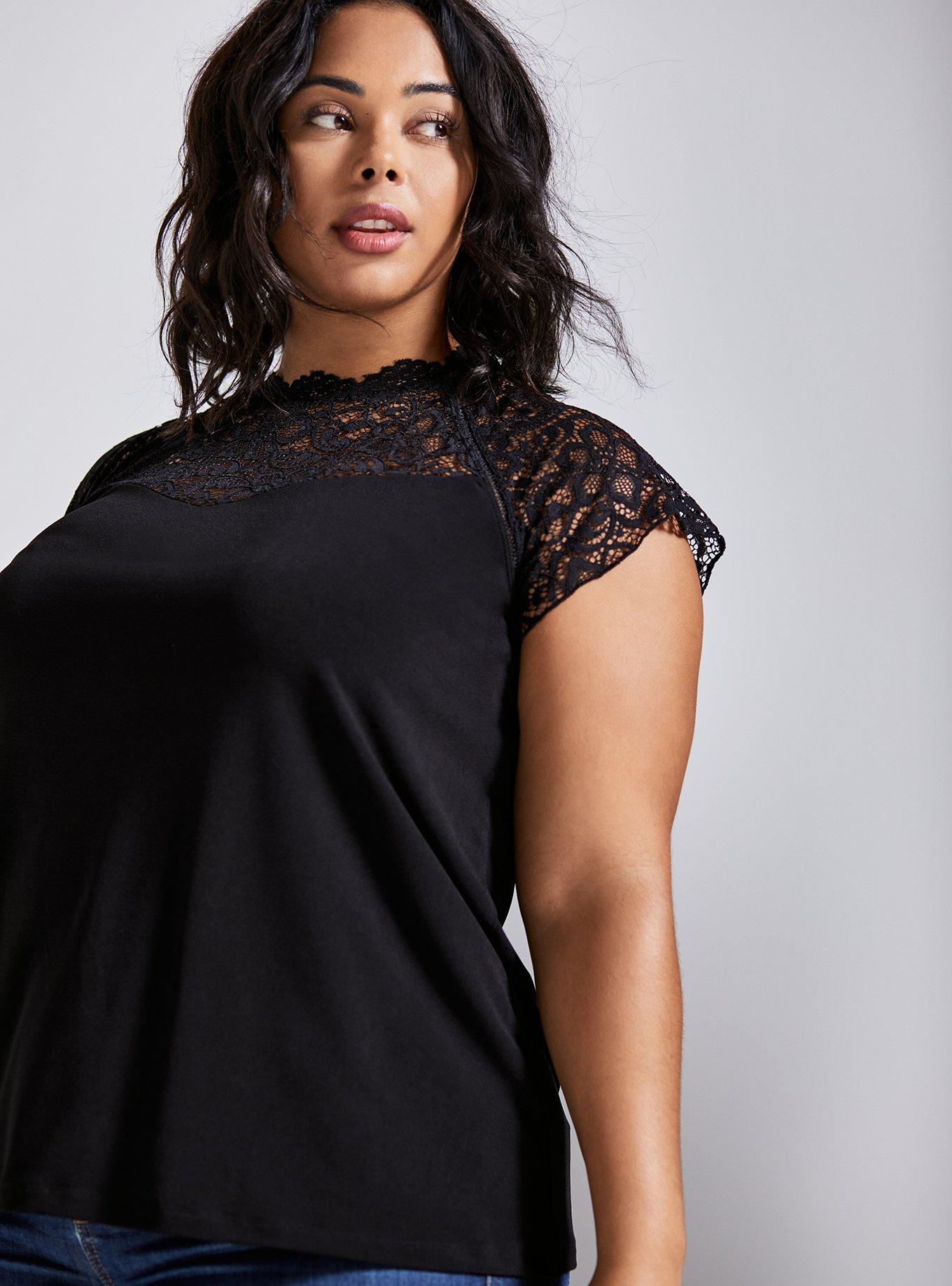 Torrid black blouse with key hole front and back and black lace