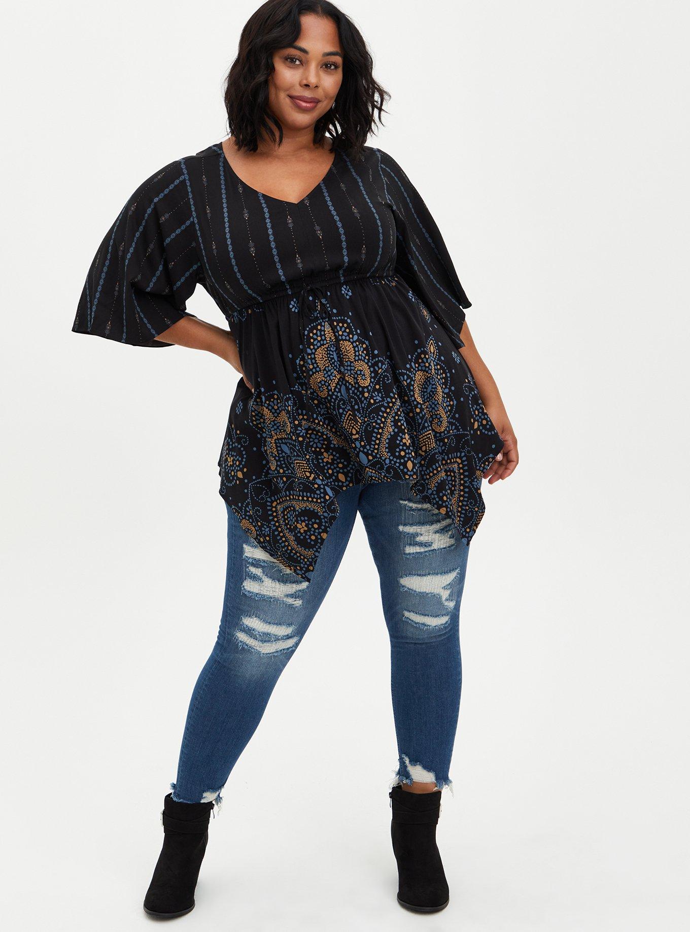 Babydoll Tunic - Stretch Challis Medallion Black, MEDALLION BORDER BLACK, alternate