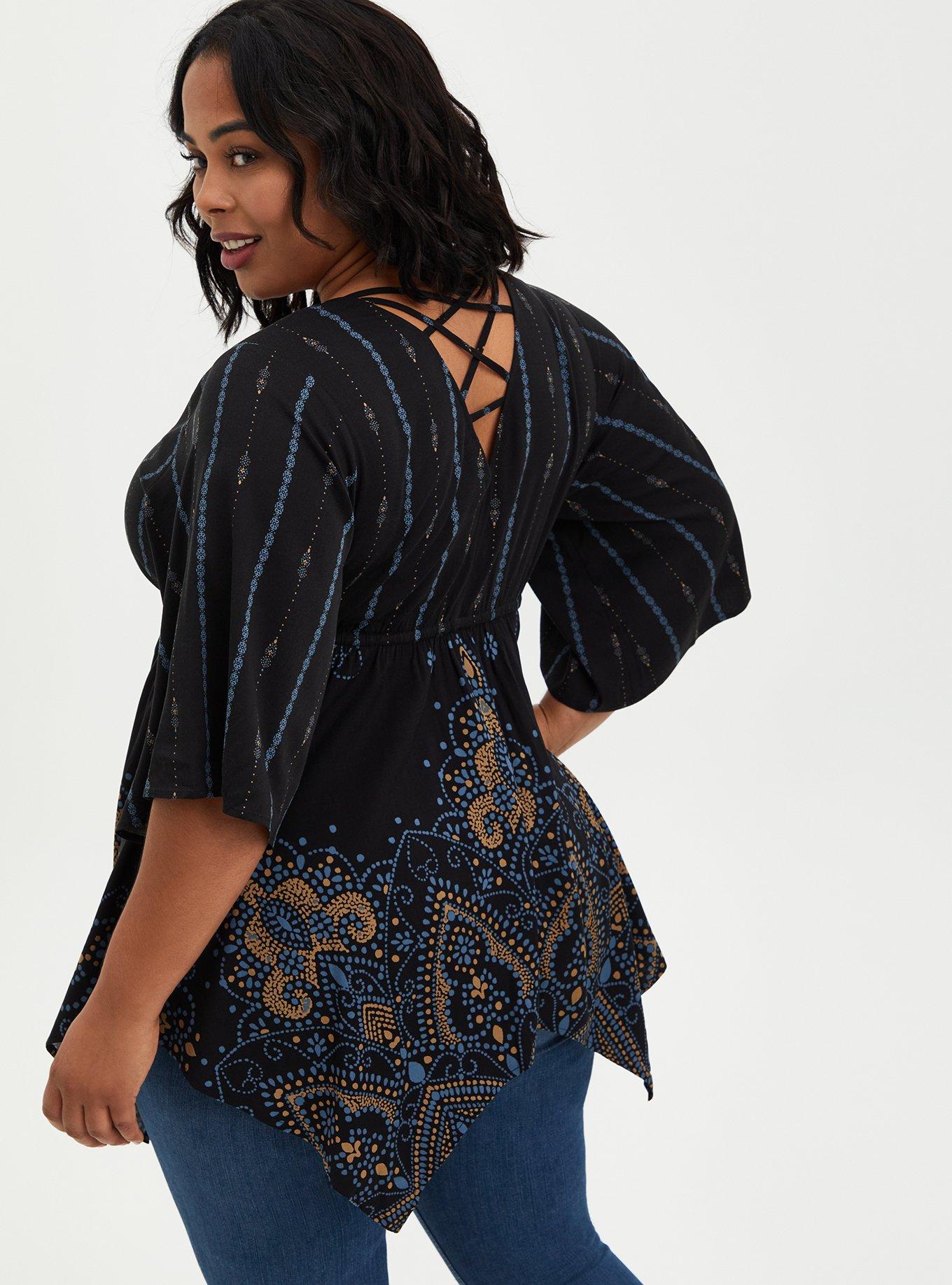 Babydoll Tunic - Stretch Challis Medallion Black, MEDALLION BORDER BLACK, alternate