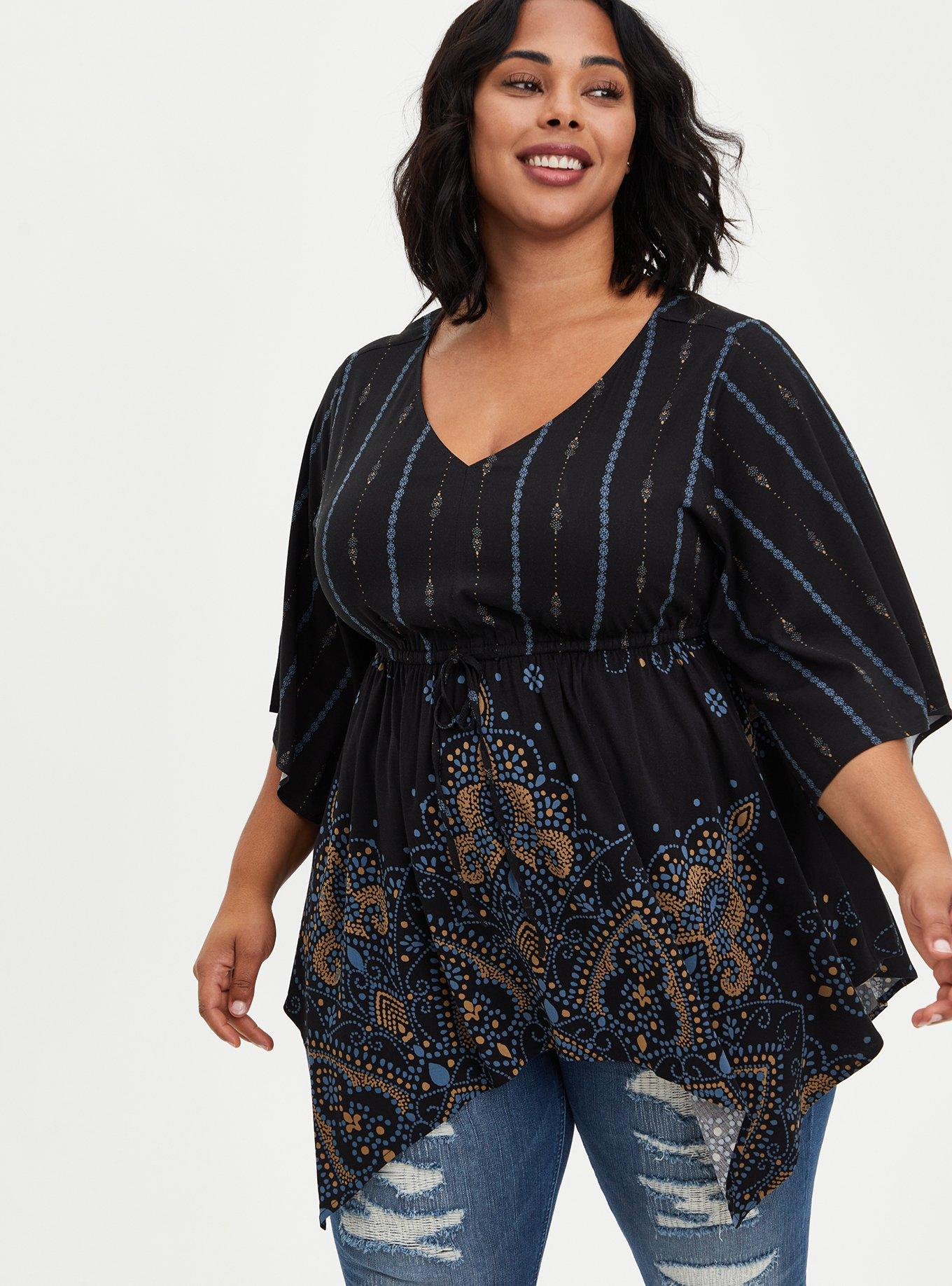Plus Size Babydoll Top - Stretch Challis Floral Pink, DUSTY ROSE FLORAL, hi-res
