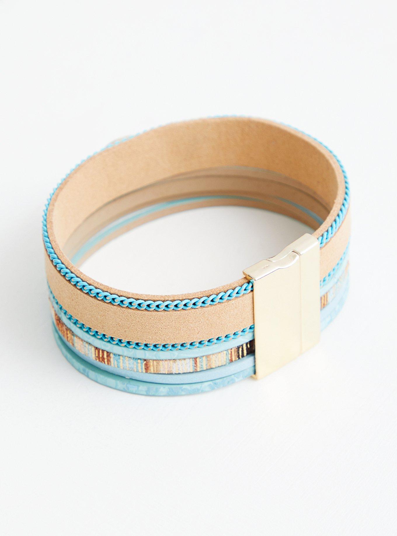 Plus Size Faux Turquoise Stone Magnetic Bracelet, MULTI, alternate