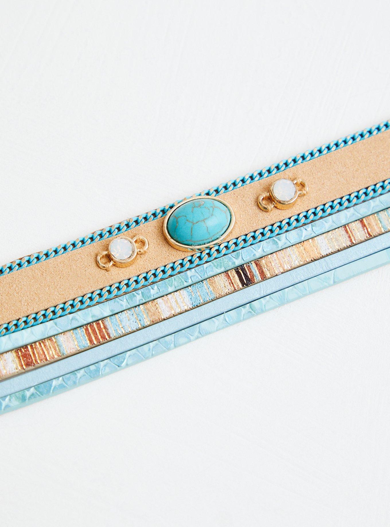 Plus Size Faux Turquoise Stone Magnetic Bracelet, MULTI, alternate