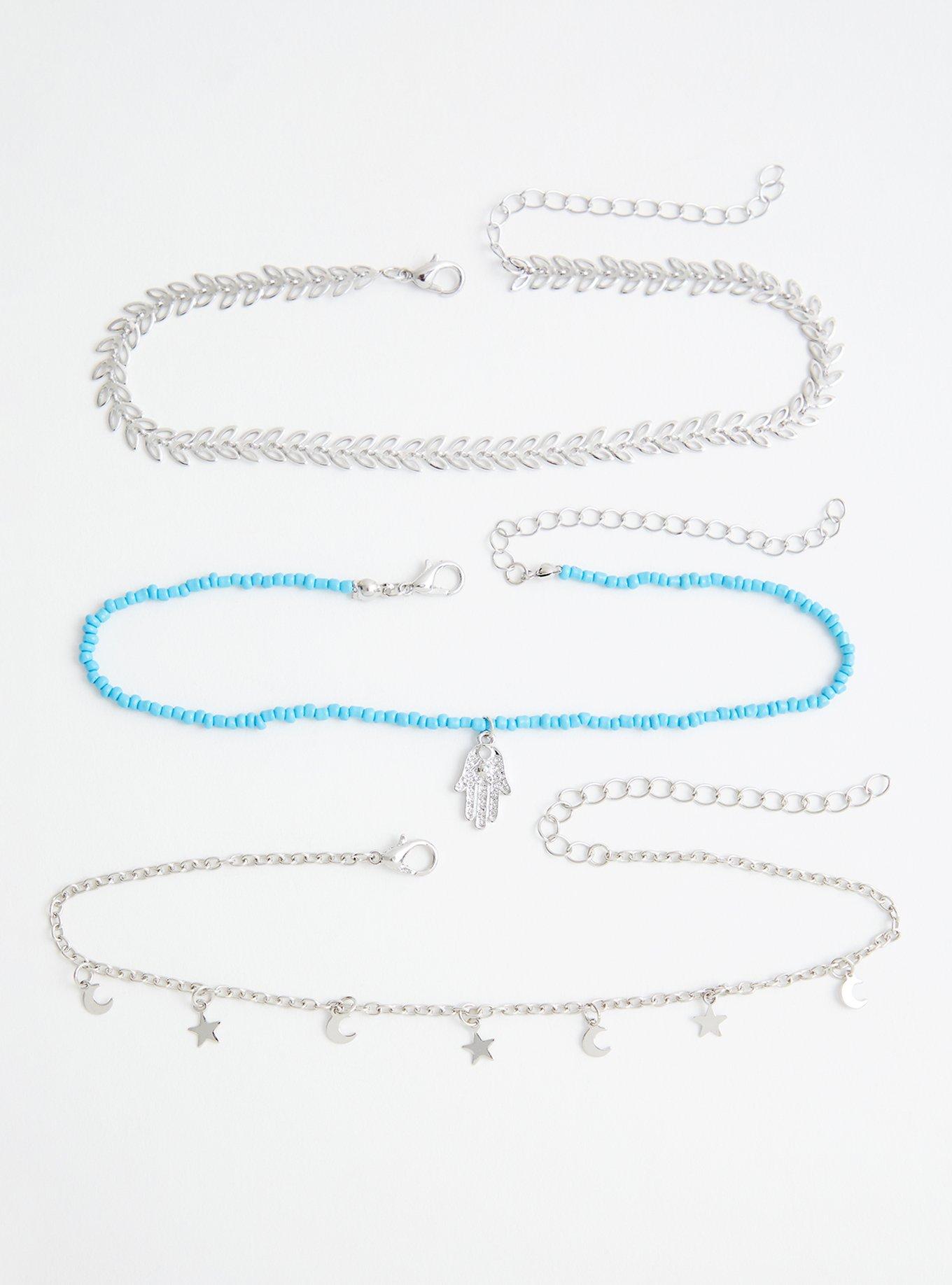 Plus Size Silver Tone With Faux Turquoise Bead Anklet Set Torrid