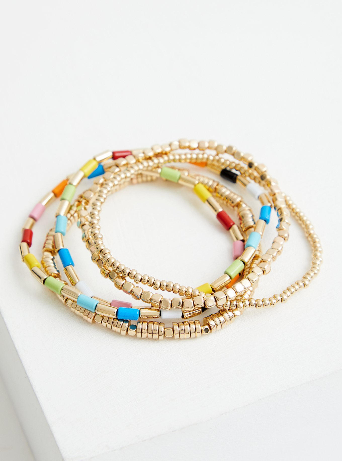 Plus Size - Celebrate Love Rainbow Beaded Stretch Bracelet - Gold Tone ...