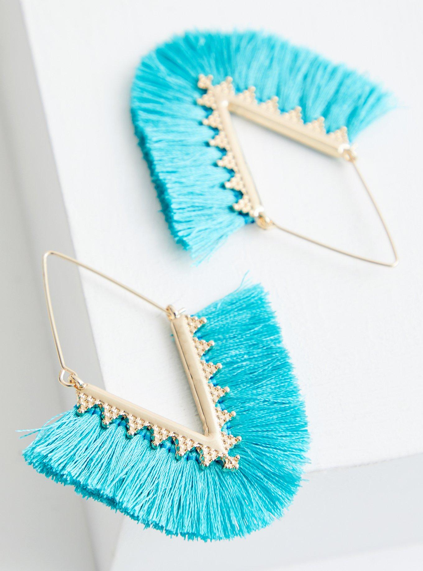 Plus Size - Gold Tone Turquoise Fringe Earrings - Torrid