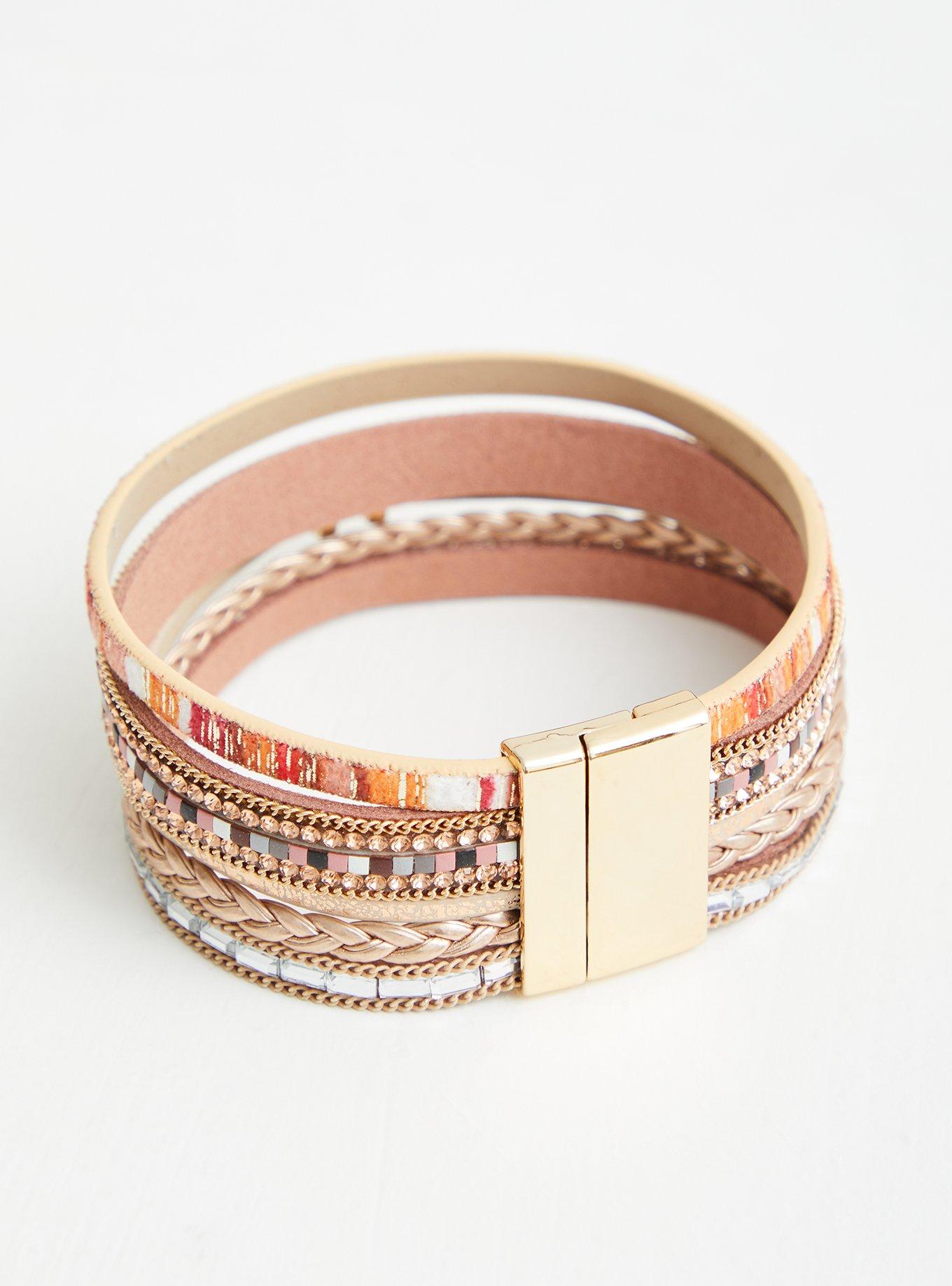 Plus Size Magnetic Bracelet - Orange & Neutral , MULTI, alternate