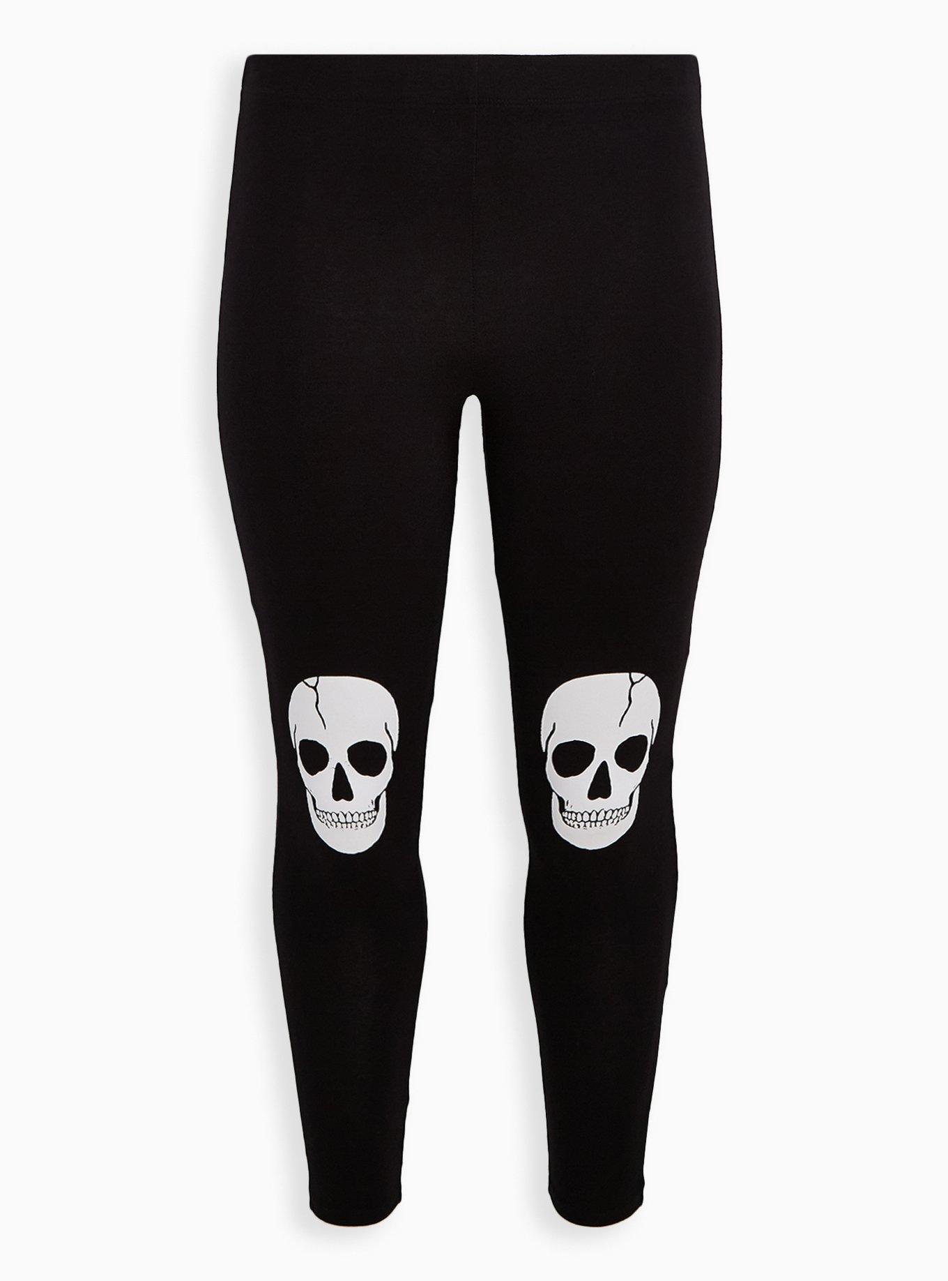 Plus Size - Comfort Waist Crop Premium Legging - Jersey Skull Knee Black -  Torrid